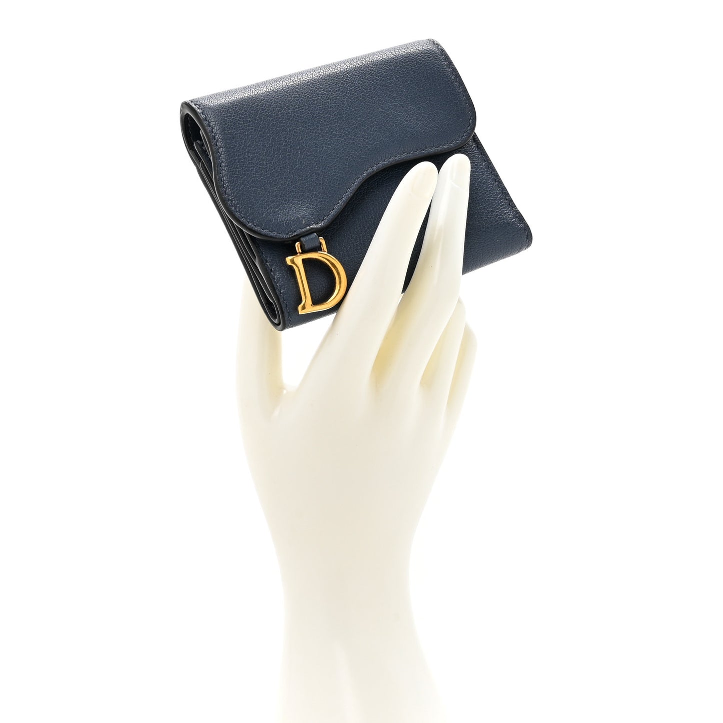 Goatskin Saddle Lotus Wallet Denim Blue