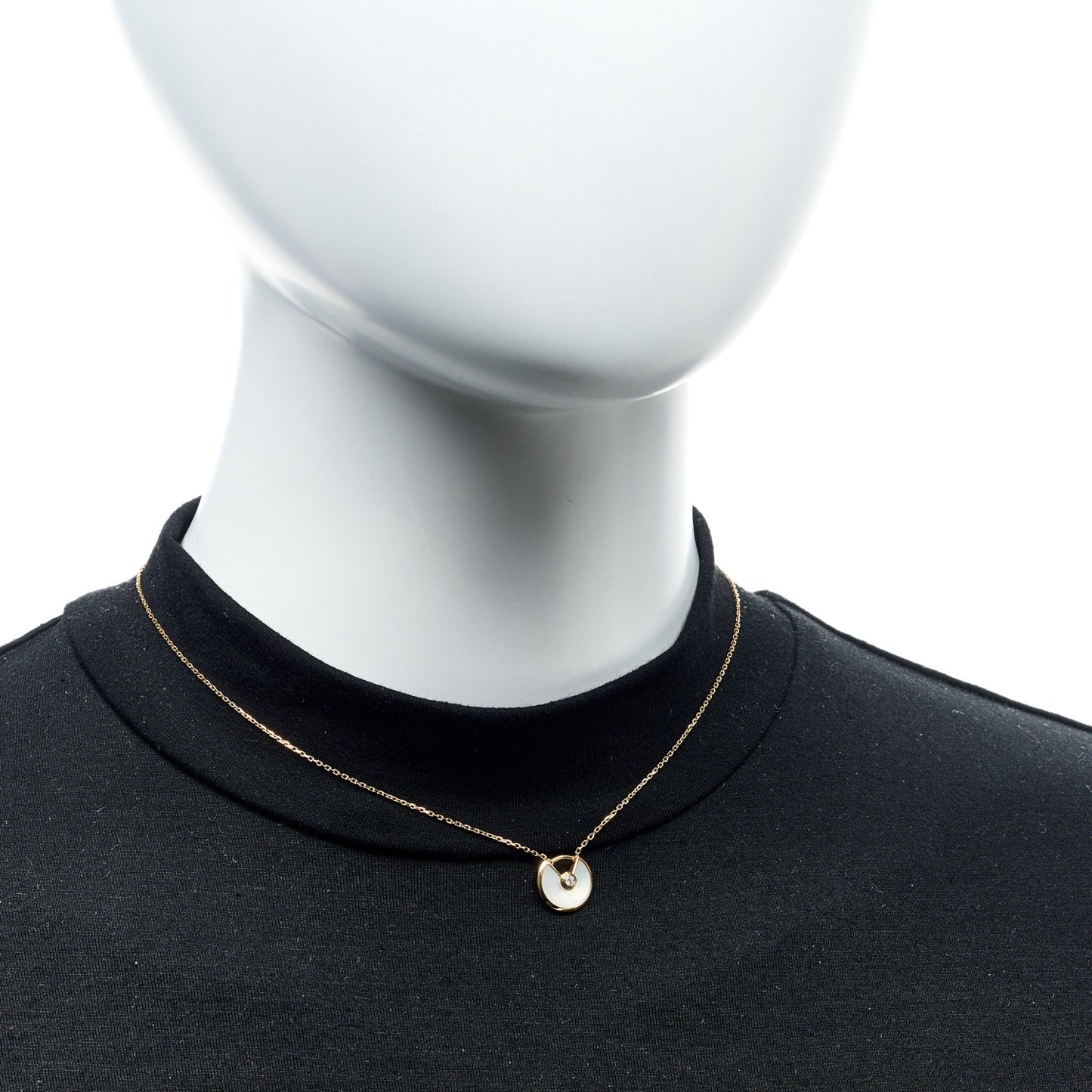 18K Yellow Gold Diamond Mother of Pearl XS Amulette de Cartier Pendant Necklace