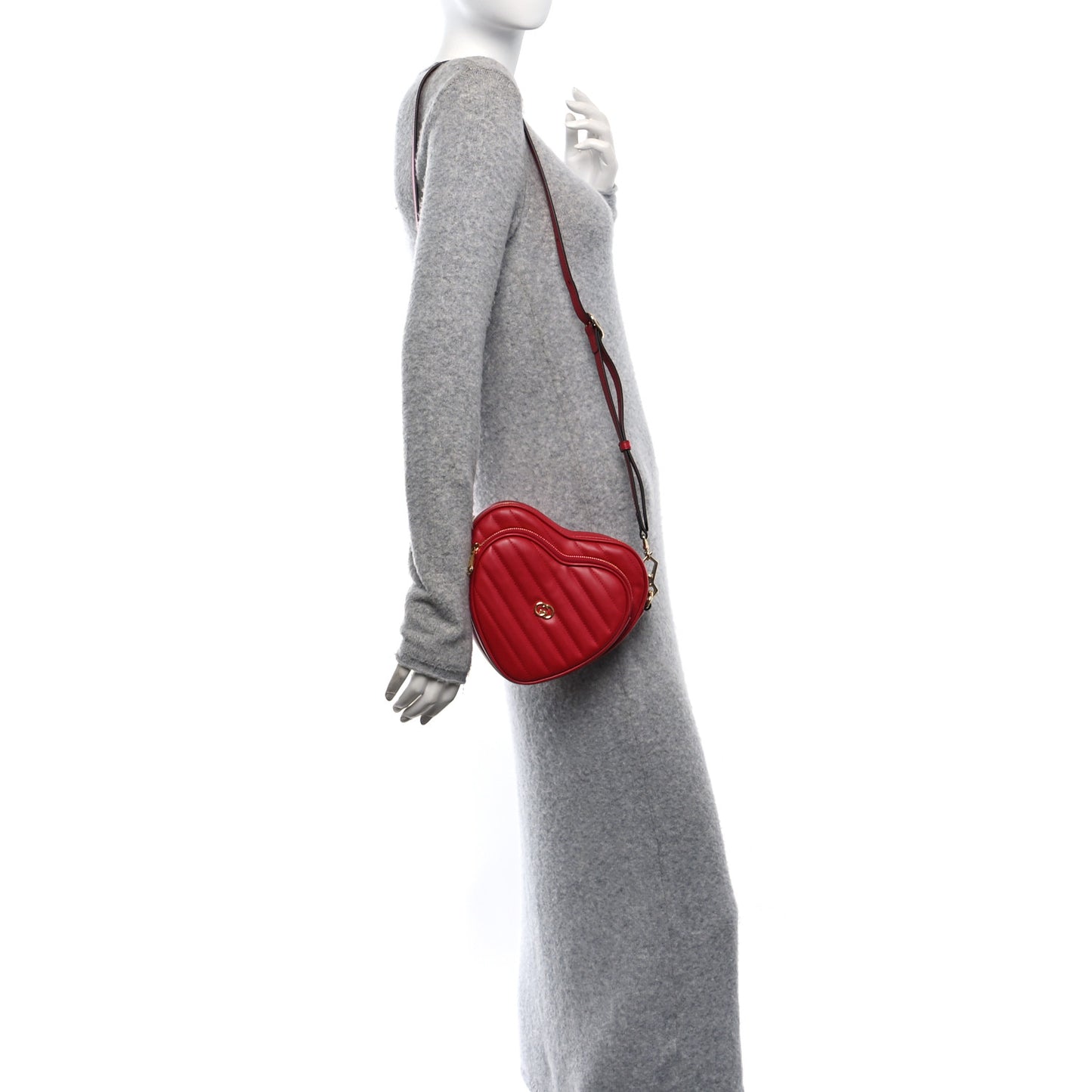Calfskin Matelasse Diagonal Mini Interlocking G Heart Shoulder Bag Hibiscus Red