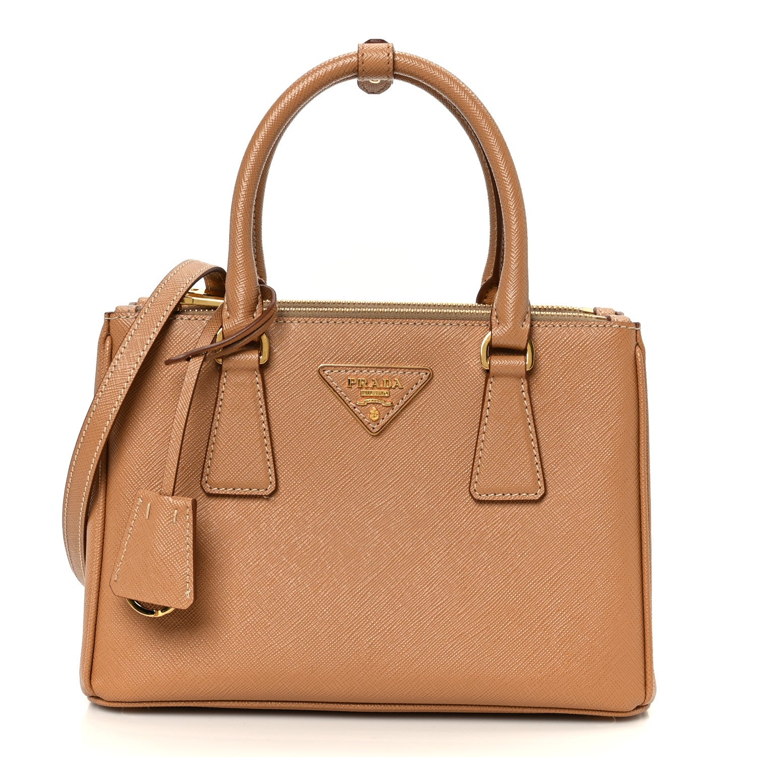 Prada Saffiano Mini Galleria Double Zip Tote Caramel 1834701