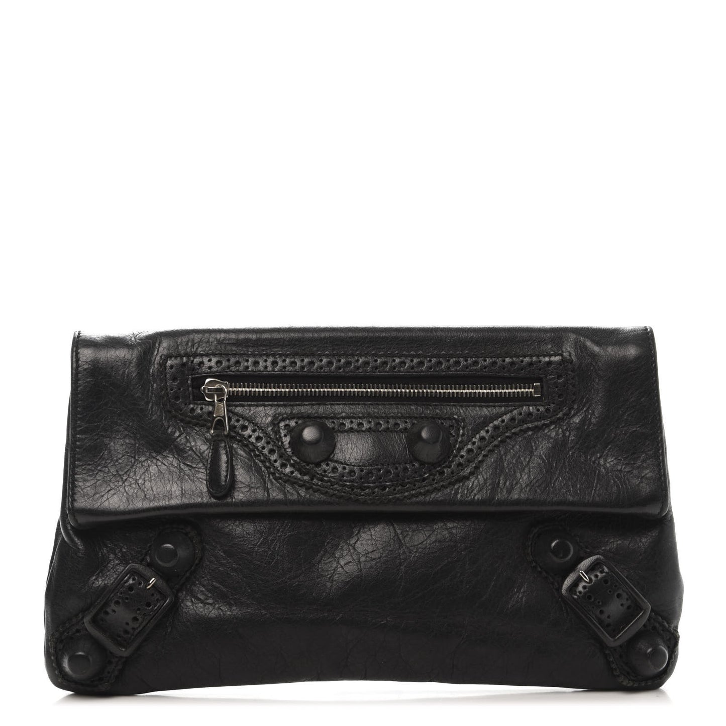 Agneau Giant Brogues Hardware Envelope Clutch Black
