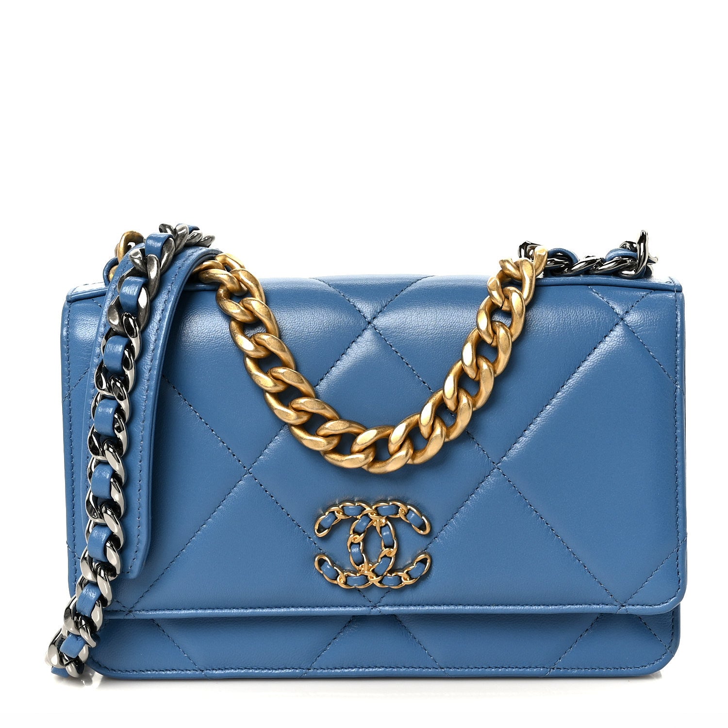 Chanel Lambskin Quilted Chanel 19 Wallet On Chain WOC Blue 1893256