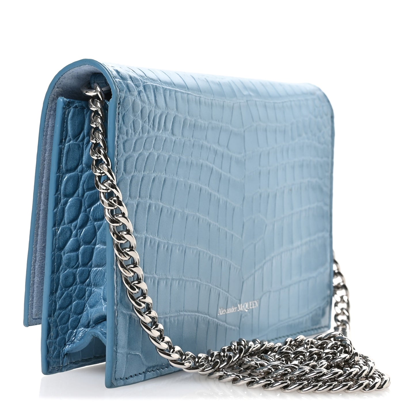 Calfskin Crocodile Embossed Skull Mini Crossbody Bag Blue