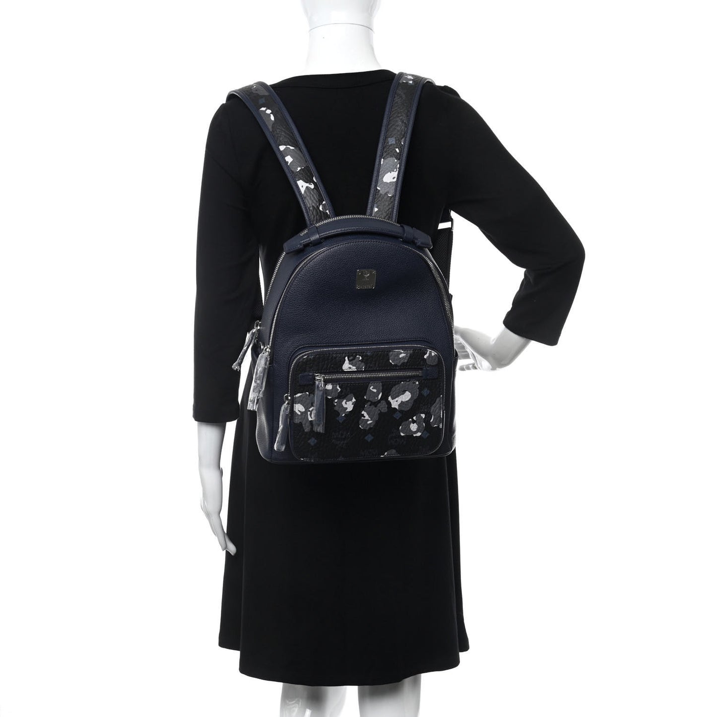 Calfskin Visetos Floral Leopard Klassik Small Stark Backpack Blue Black