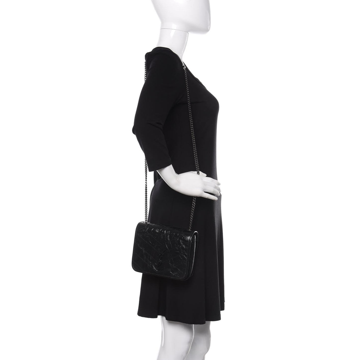 Crinkled Calfskin Matelasse Monogram Niki Chain Wallet Black