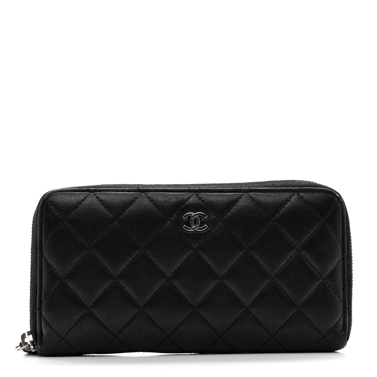 Lambskin Quilted Large Gusset Zip Around Wallet Black