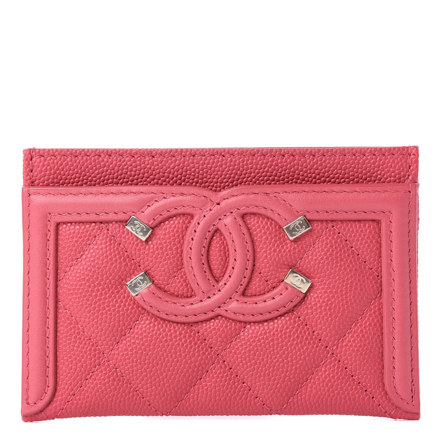 Caviar Quilted Filigree Card Holder Pink