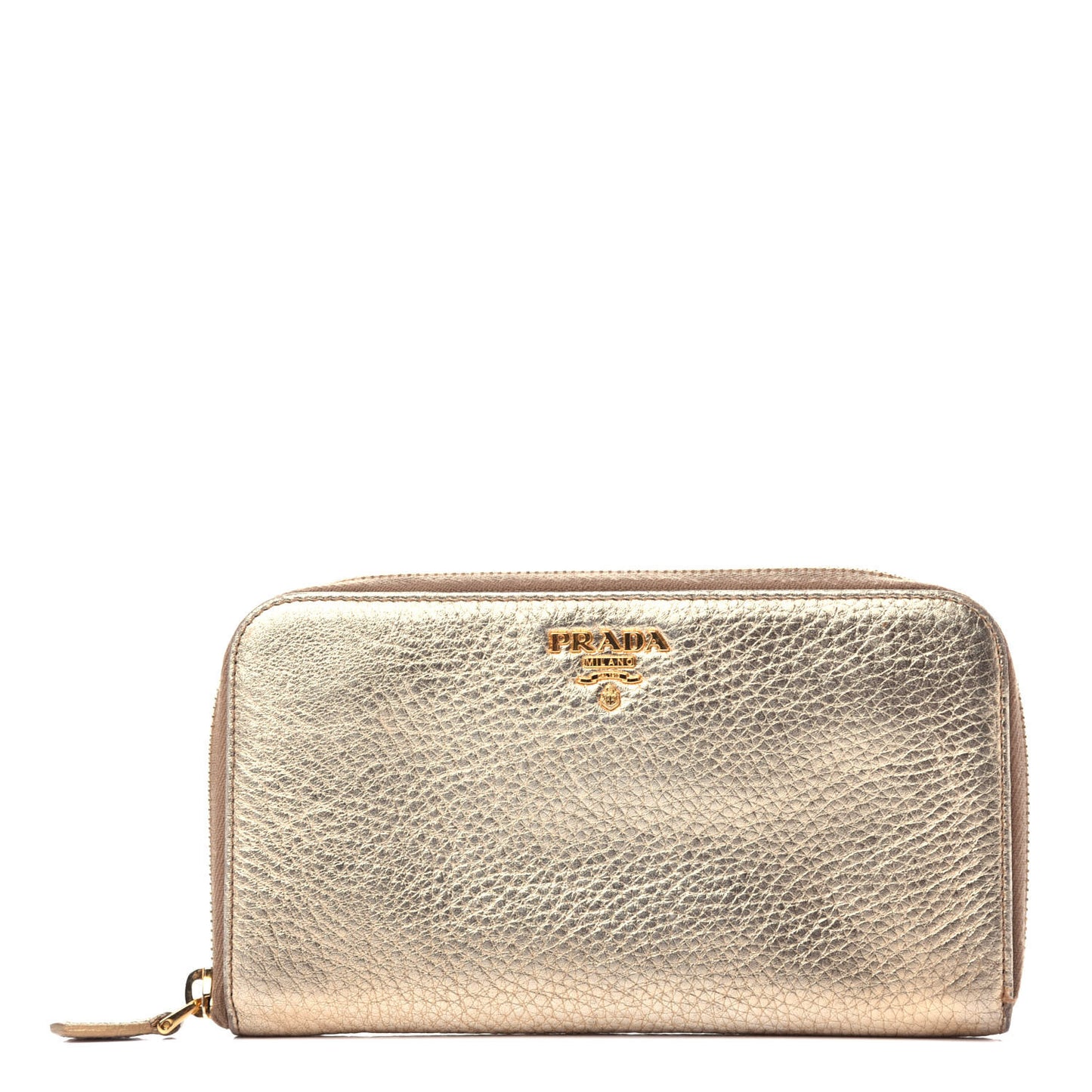 Metallic Vitello Daino Zip Around Wallet Gold
