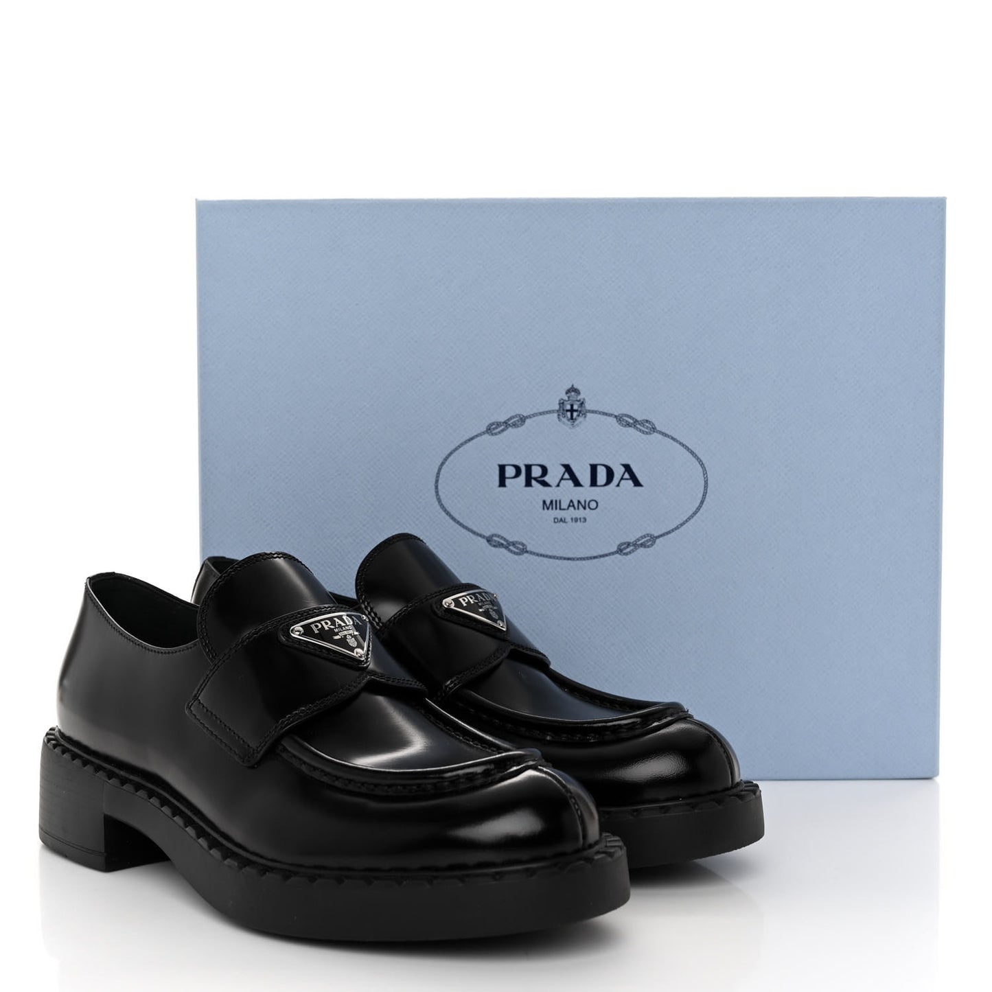 Spazzolato Metal Triangle Logo 50mm Loafers 37.5 Black