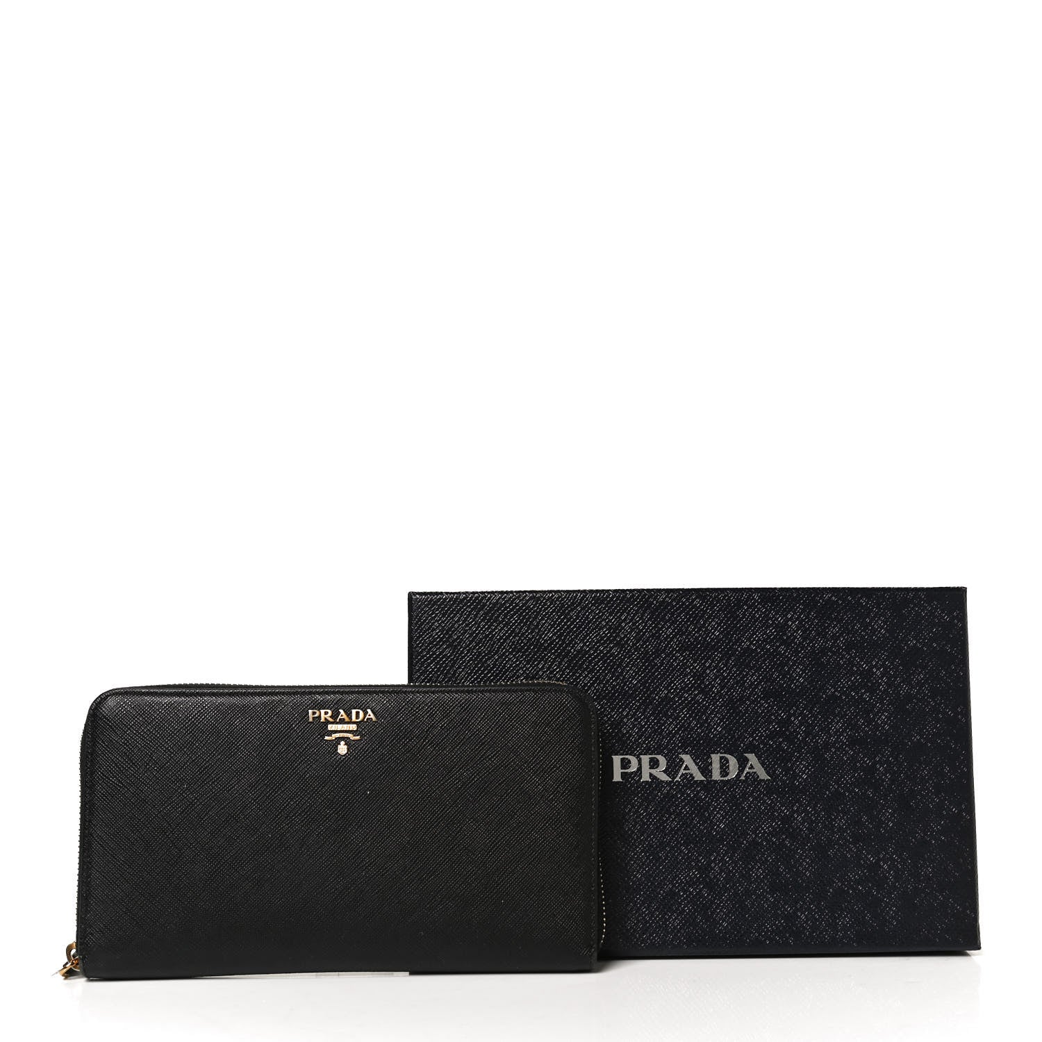 Prada Saffiano Metal Large Zip Around Travel Wallet Black 12 of 12
