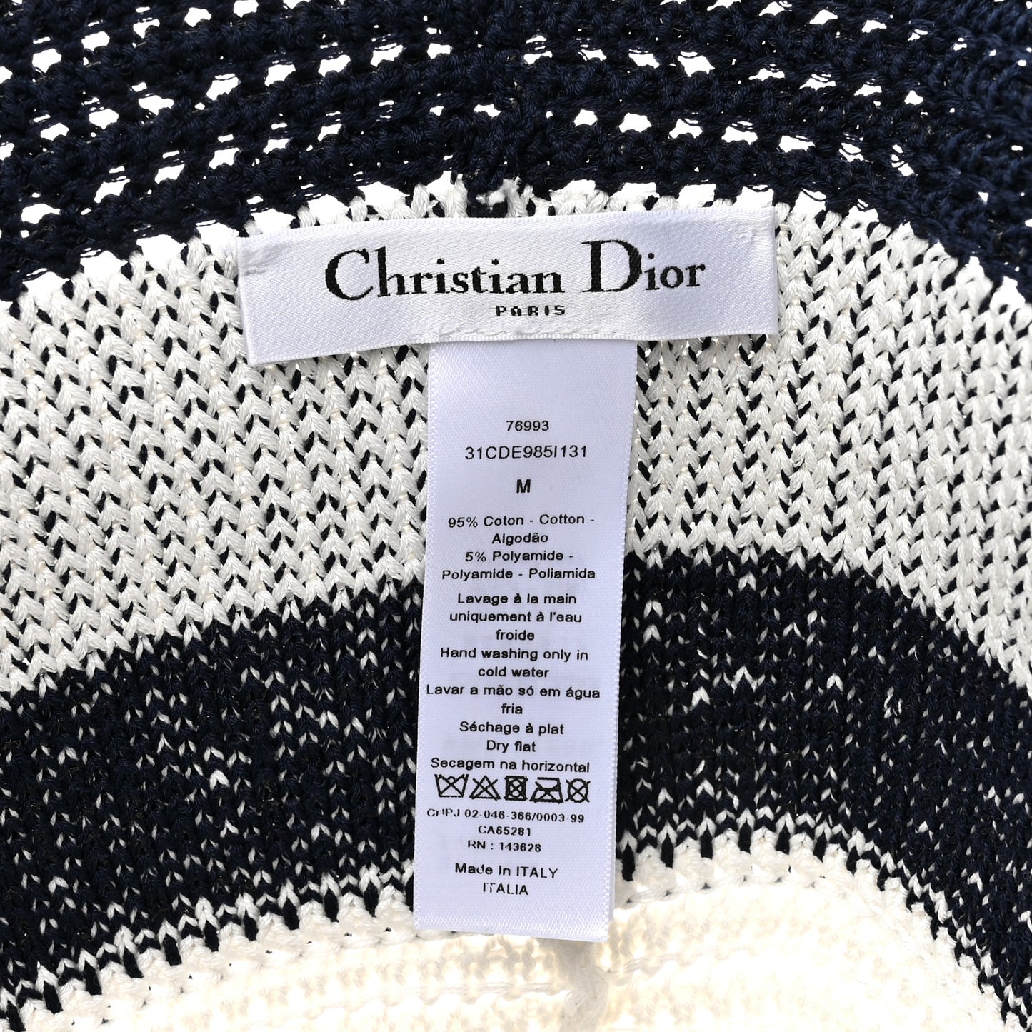 Cotton Blend Knitted D-Tulipe Cloche Hat M Blue White