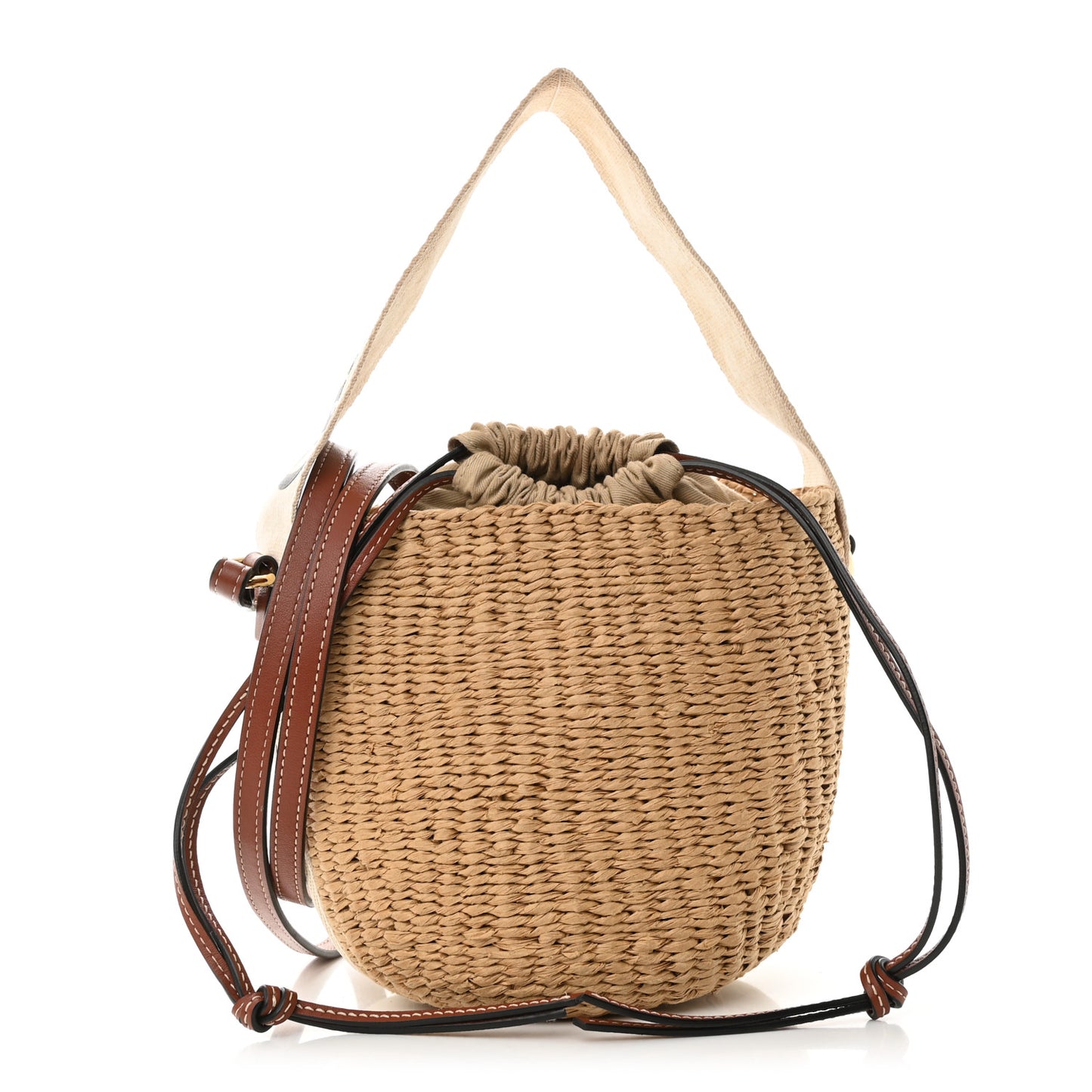 Raffia Calfskin Small Woody Basket Bag Brown