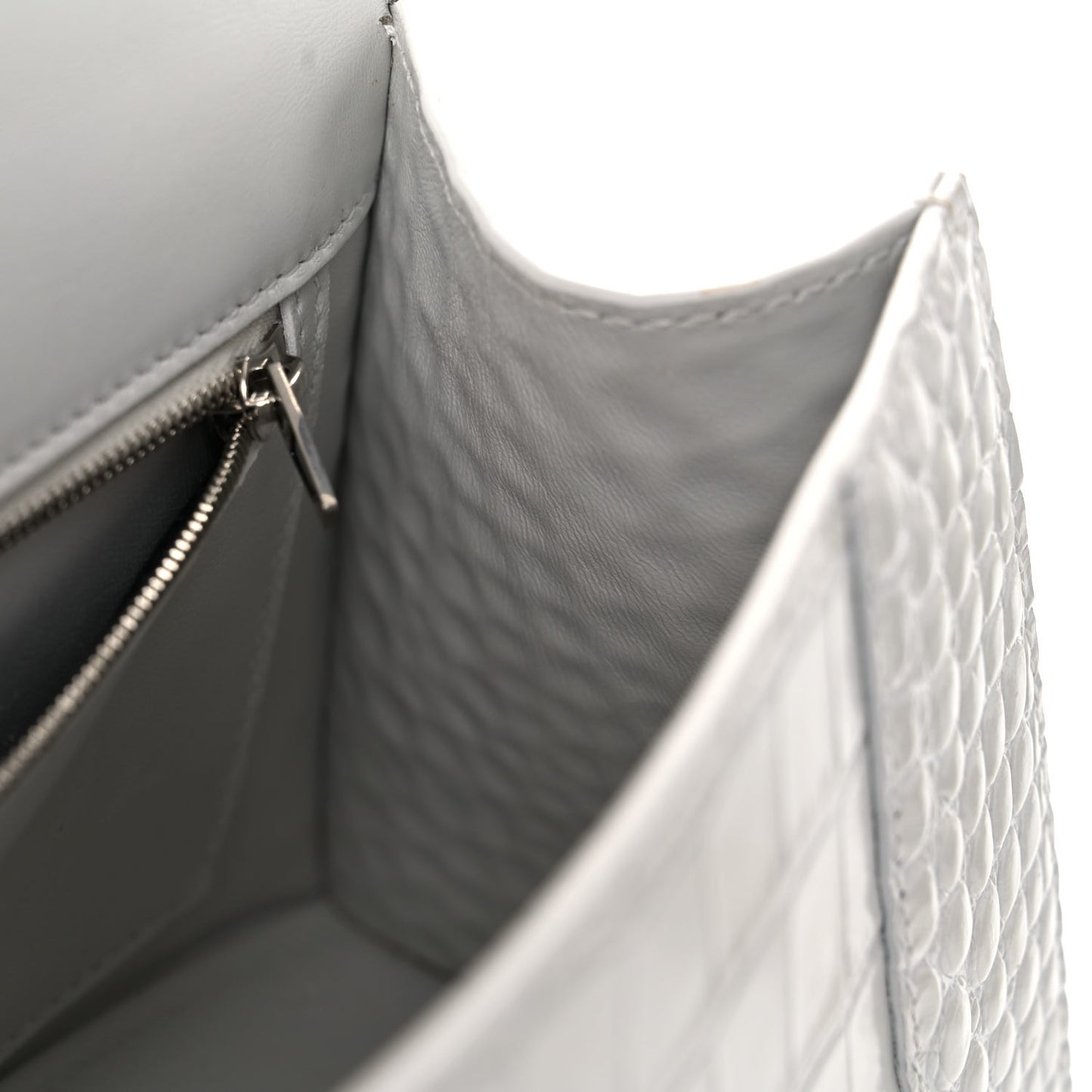 Calfskin Crocodile Embossed Small Hourglass Top Handle Bag White