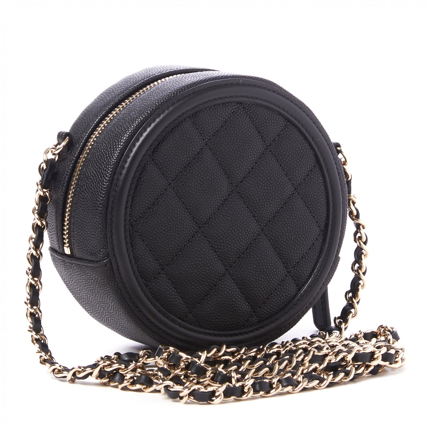 Caviar Quilted Round Filigree Crossbody Black