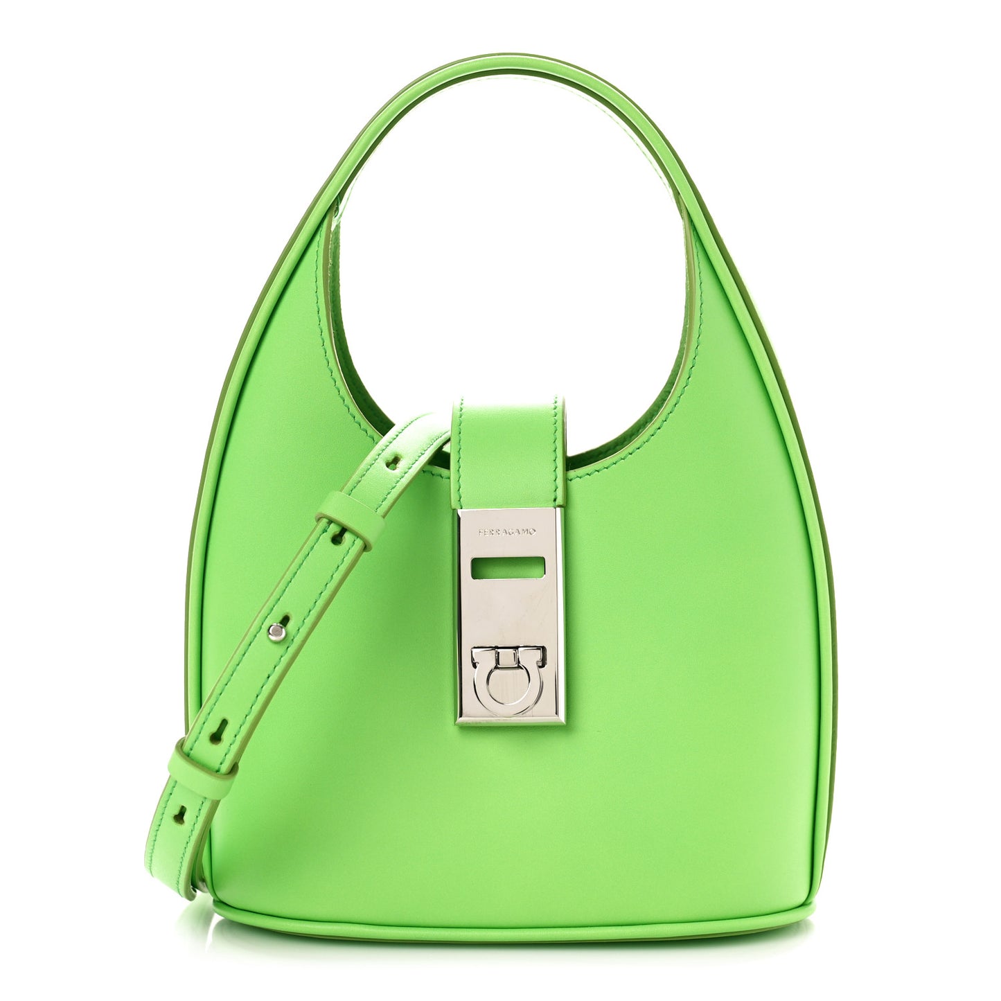 SALVATORE FERRAGAMO Soft Calfskin Mini Gancini Hobo Lime