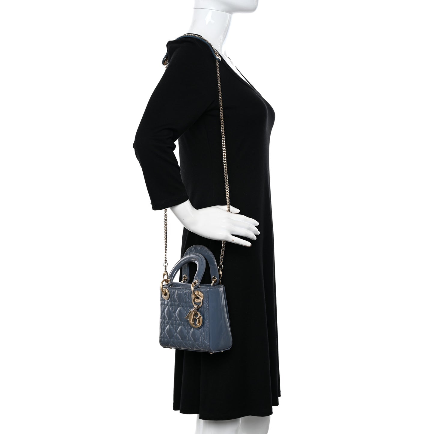 Patent Cannage Mini Lady Dior Light Blue