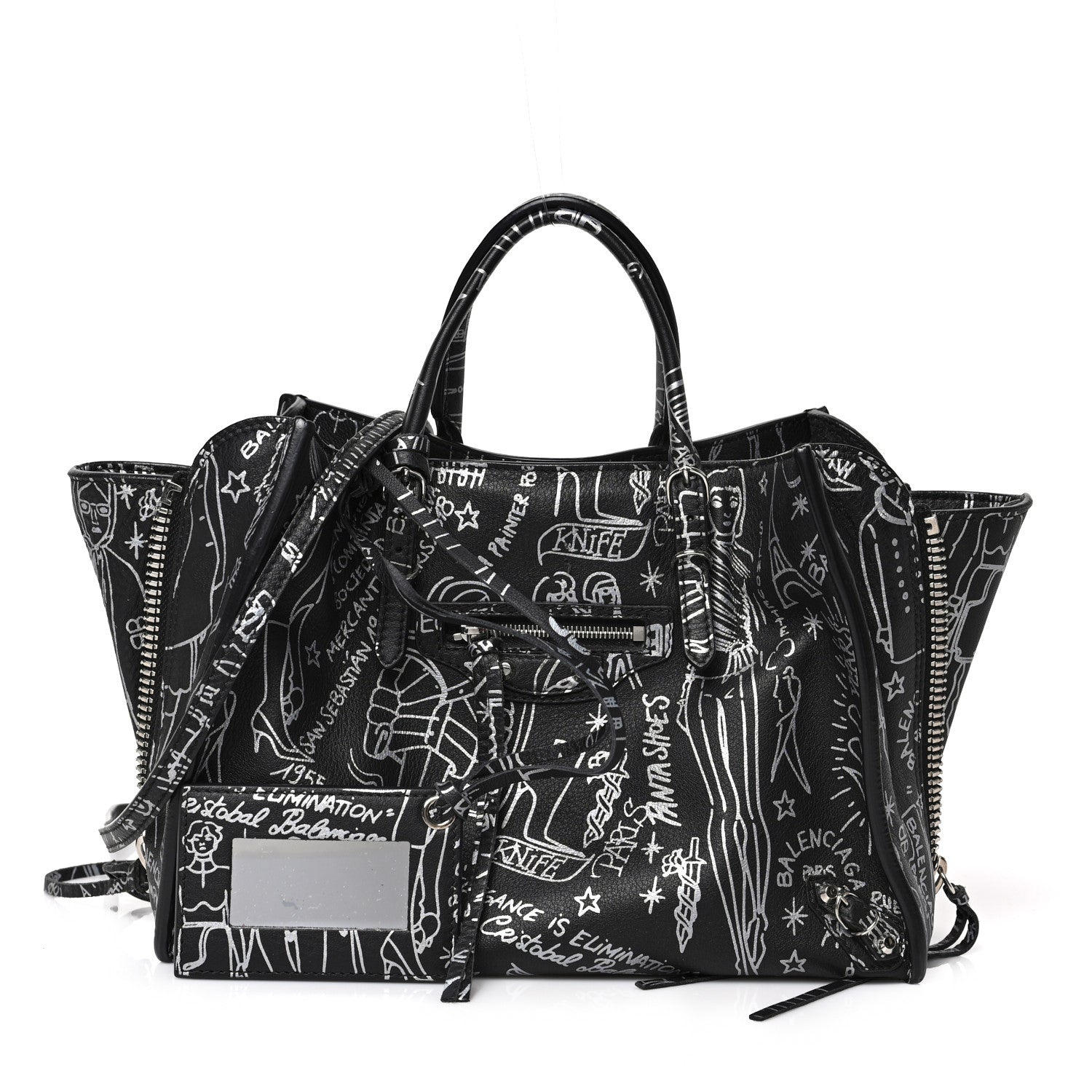 Balenciaga Agneau Graffiti Papier A6 Zip Around Tote Black 1303860