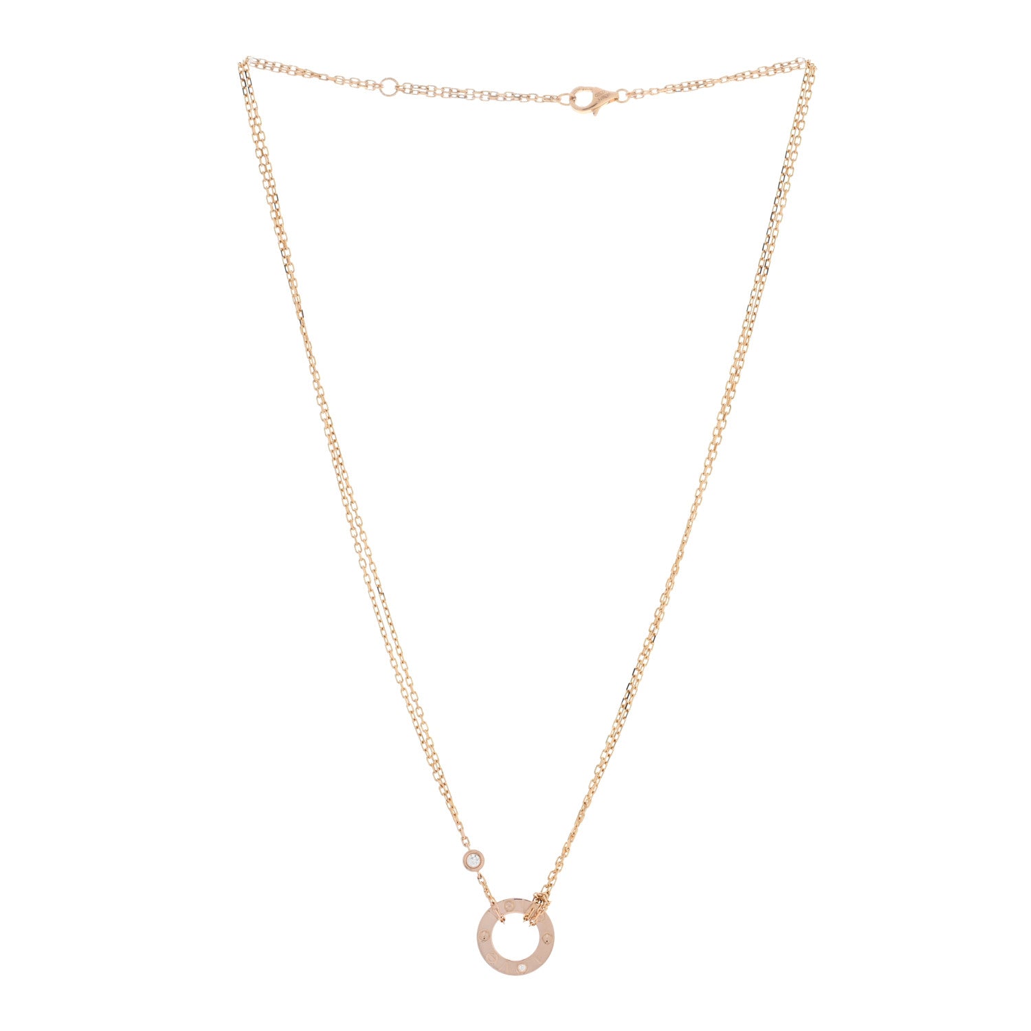 Cartier 18K Pink Gold 2 Diamond LOVE Necklace 3 of 4