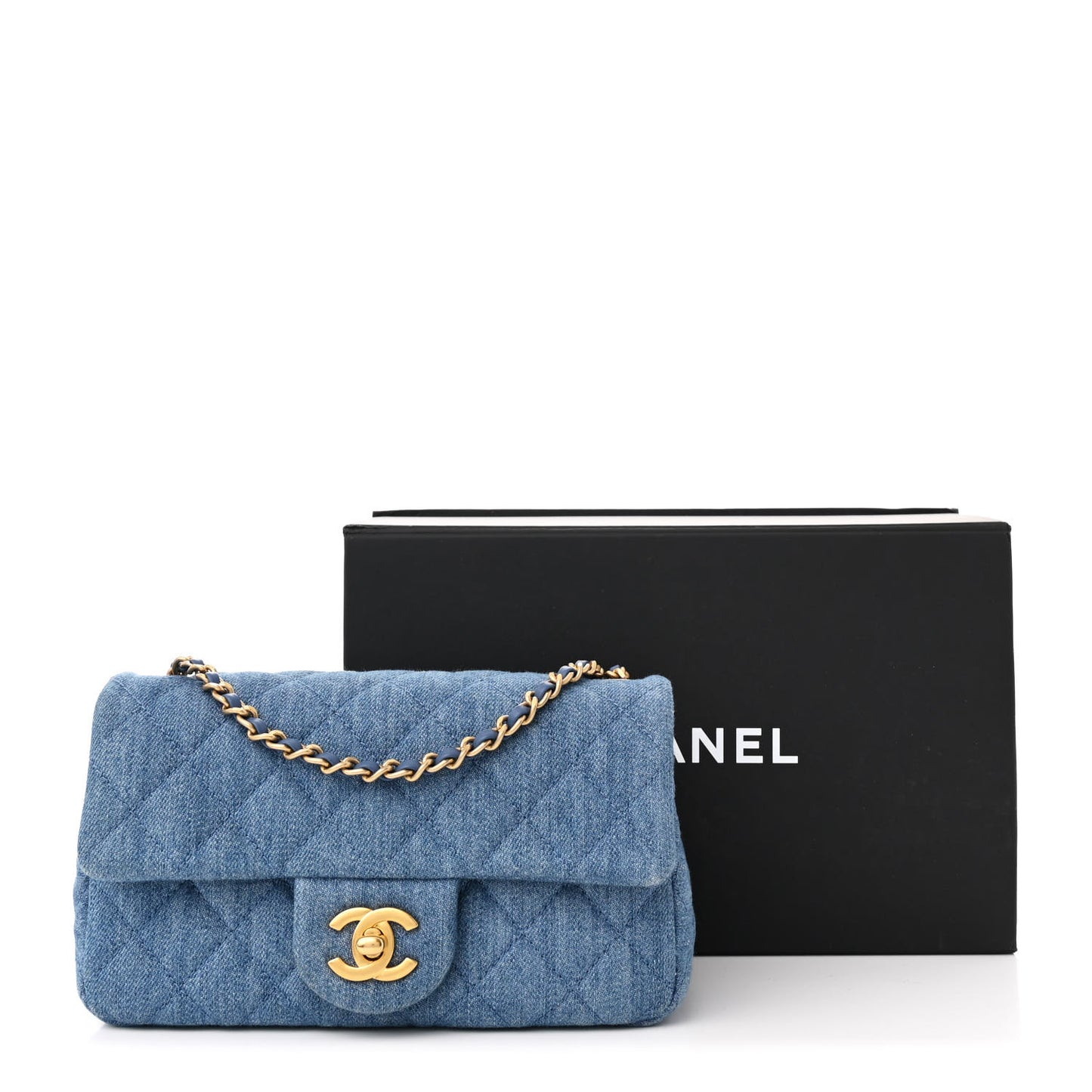 Denim Quilted Mini Pearl Crush Rectangular Flap Blue