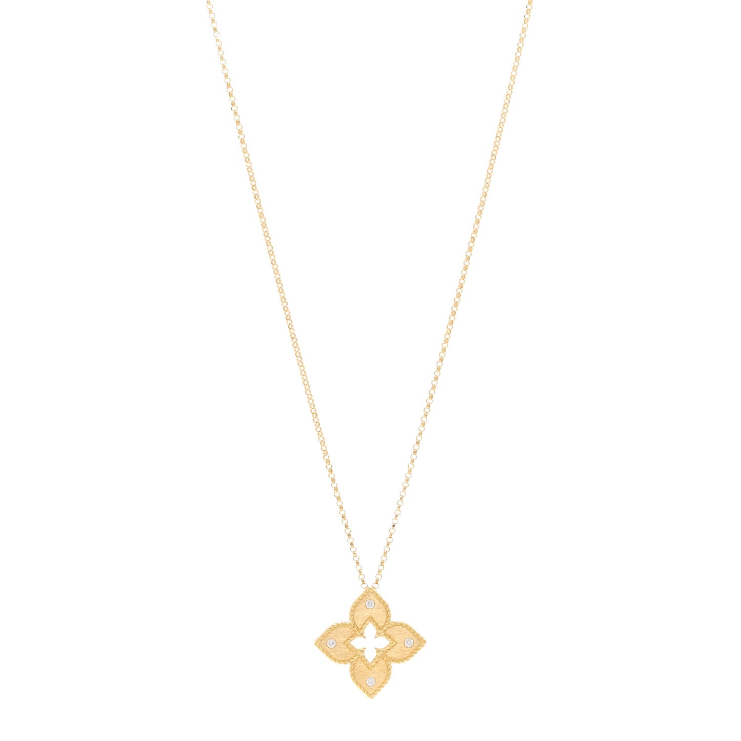 18K Yellow Gold Diamond Petite Venetian Princess Flower Pendant Necklace