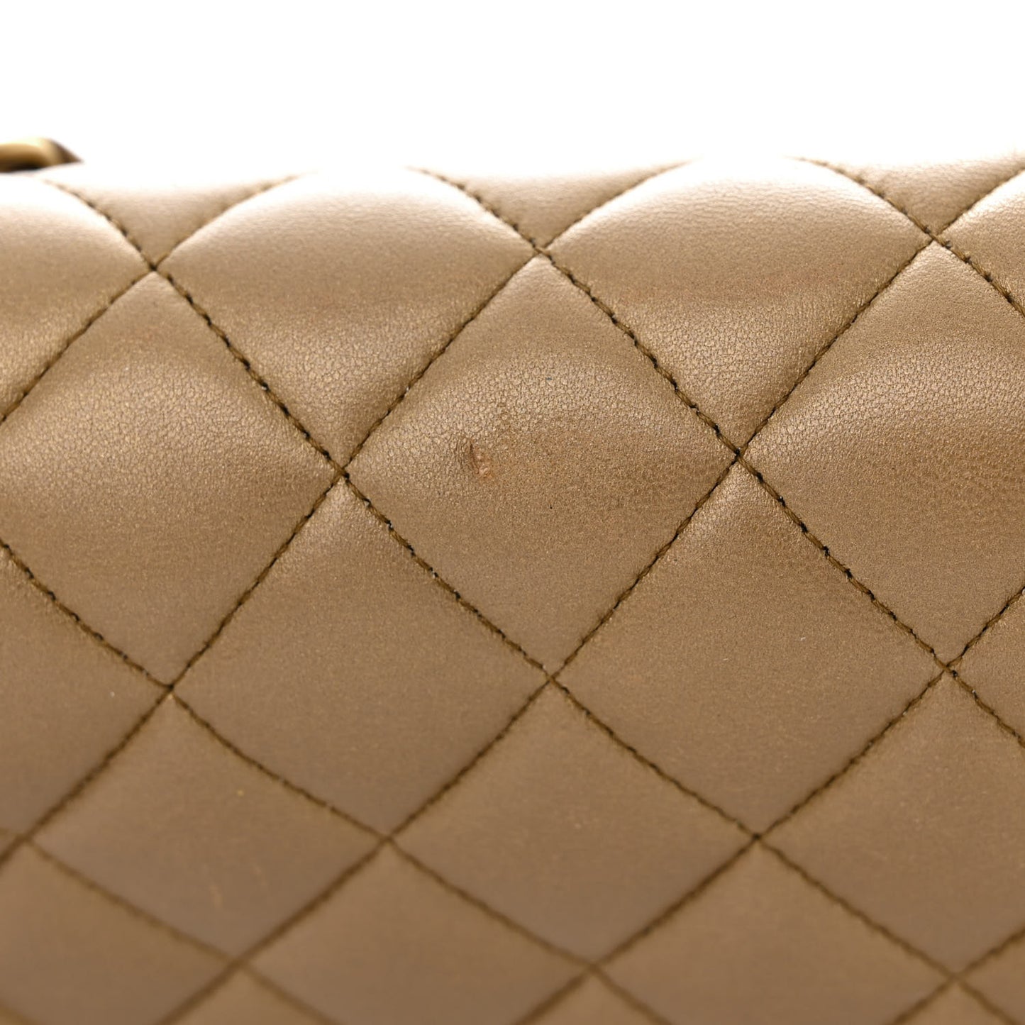 Metallic Lambskin Quilted Medium Double Flap Khaki