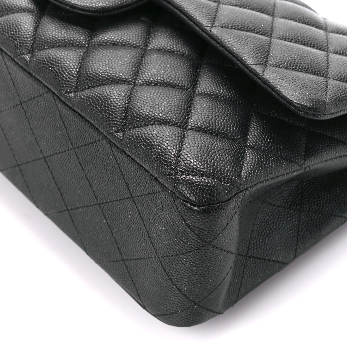 Iridescent Caviar Quilted Medium Double Flap Black