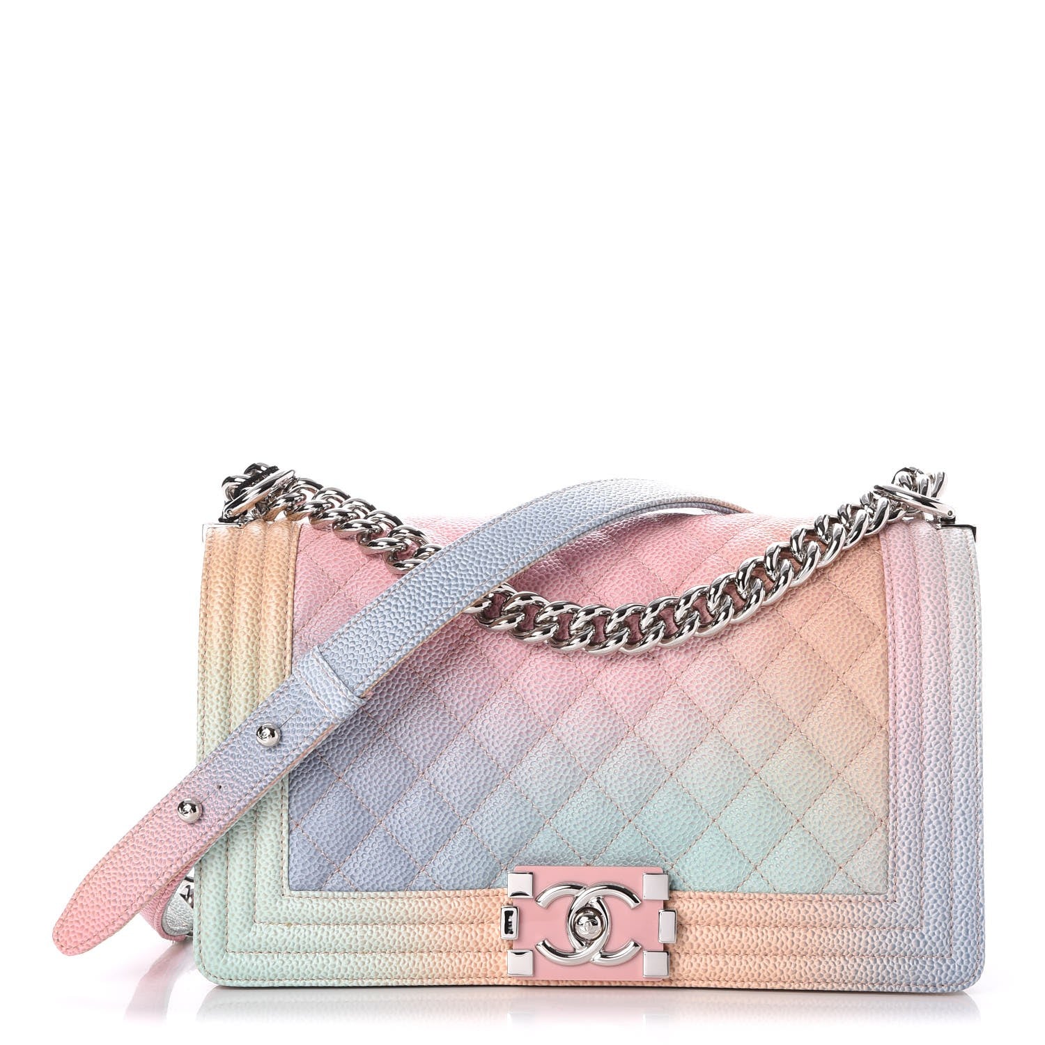 Chanel Caviar Quilted Medium Rainbow Boy Flap Pink Multicolor