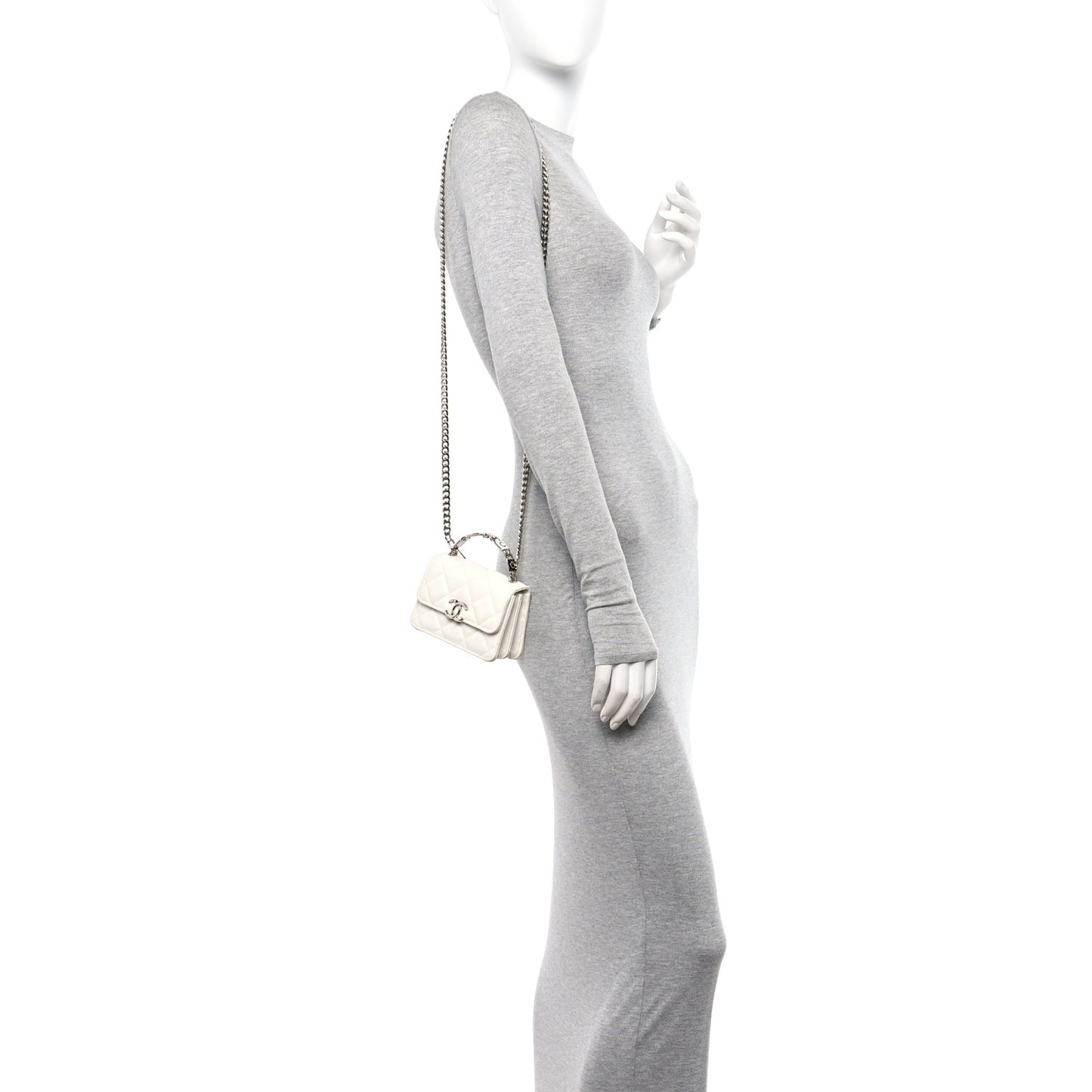 Caviar Quilted Pick Me Up Clutch With Chain White