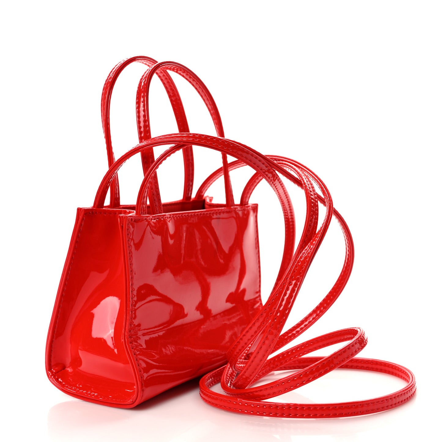 Patent Vegan Leather Small Shopping Bag Red
