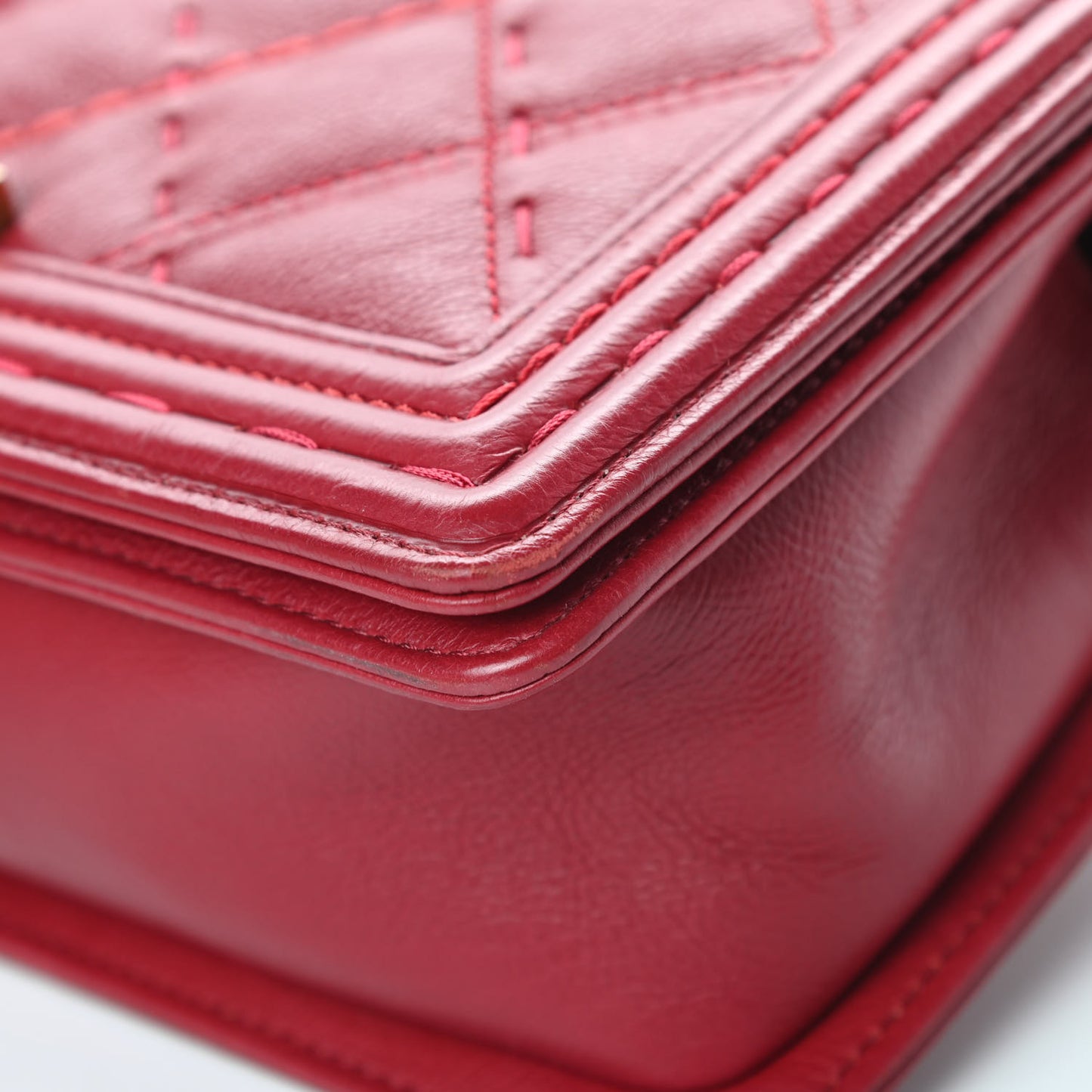 Calfskin Stitched Medium Boy Flap Red