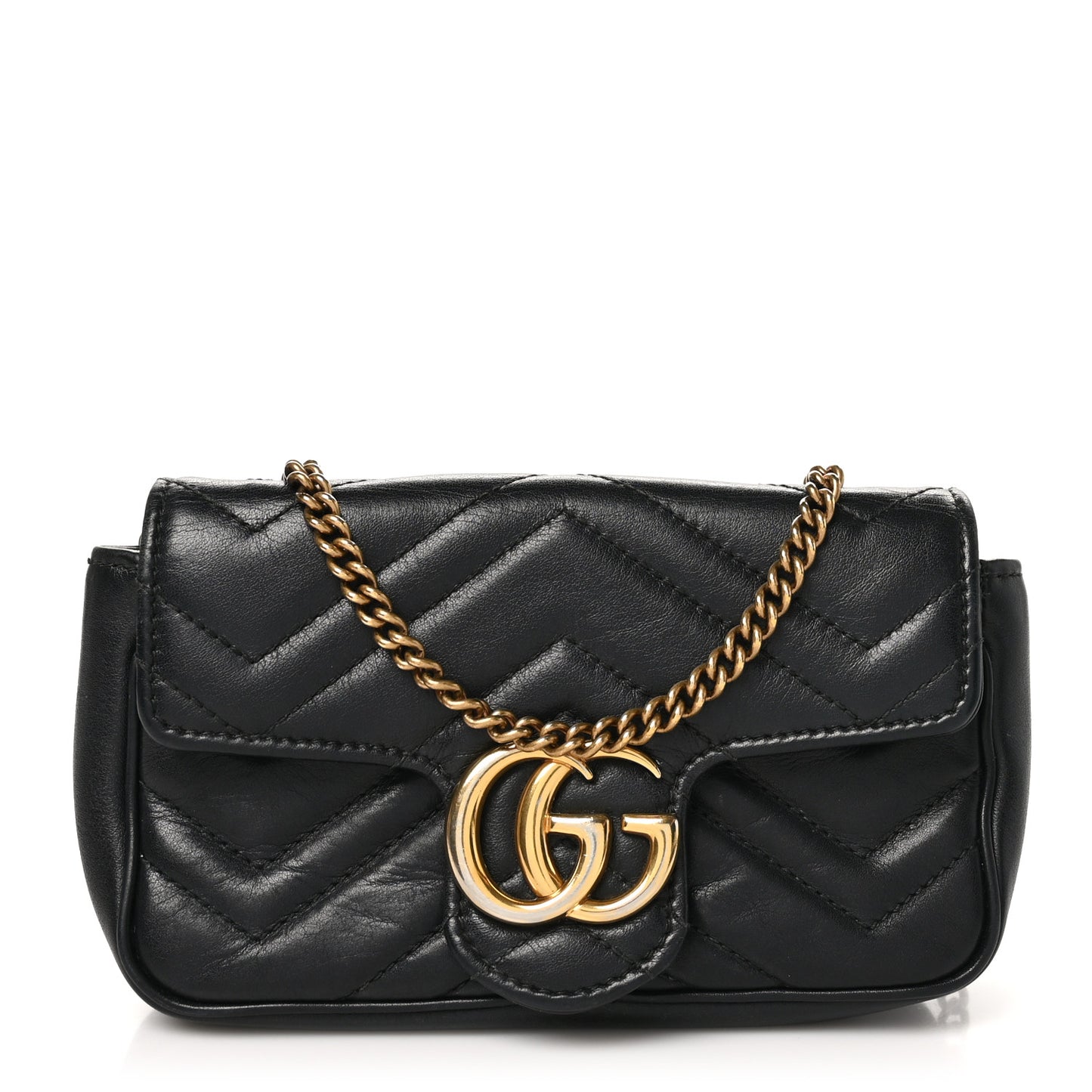 Calfskin Matelasse Super Mini GG Marmont Shoulder Bag Black