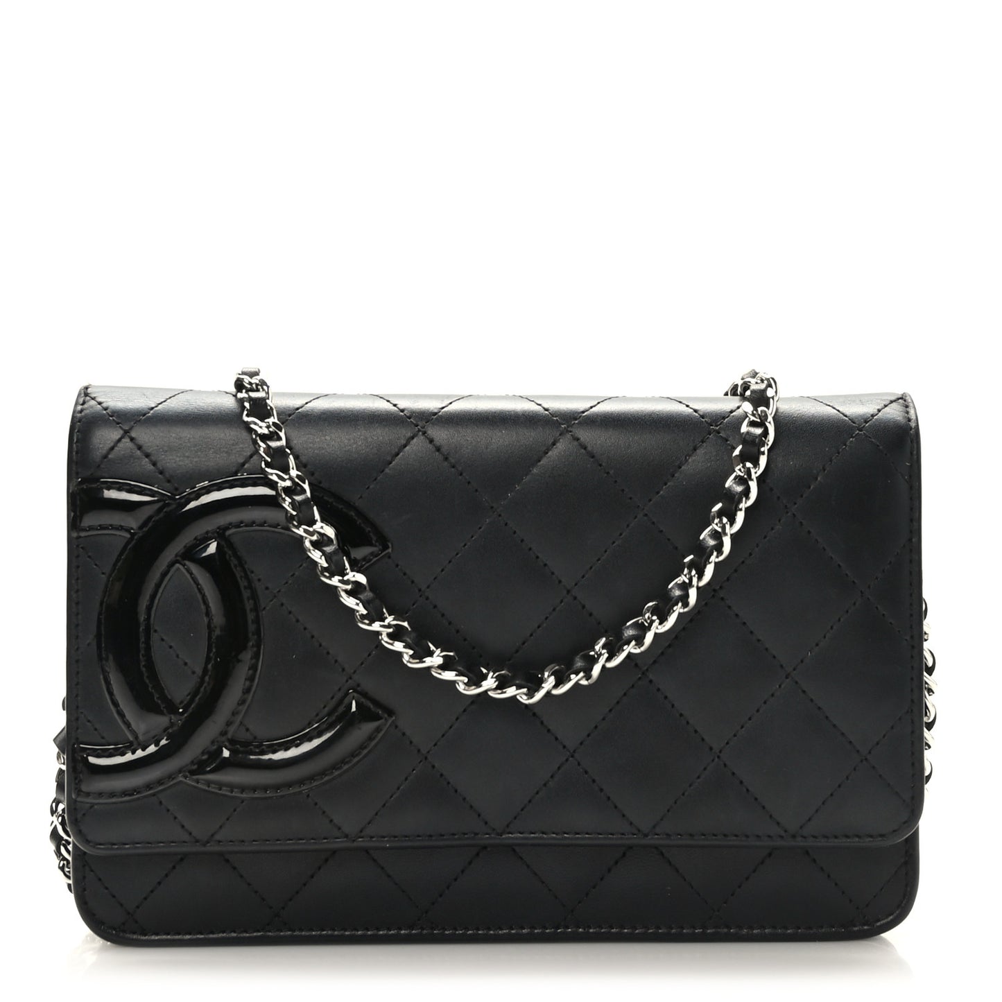 Calfskin Quilted Cambon Wallet on Chain WOC Black