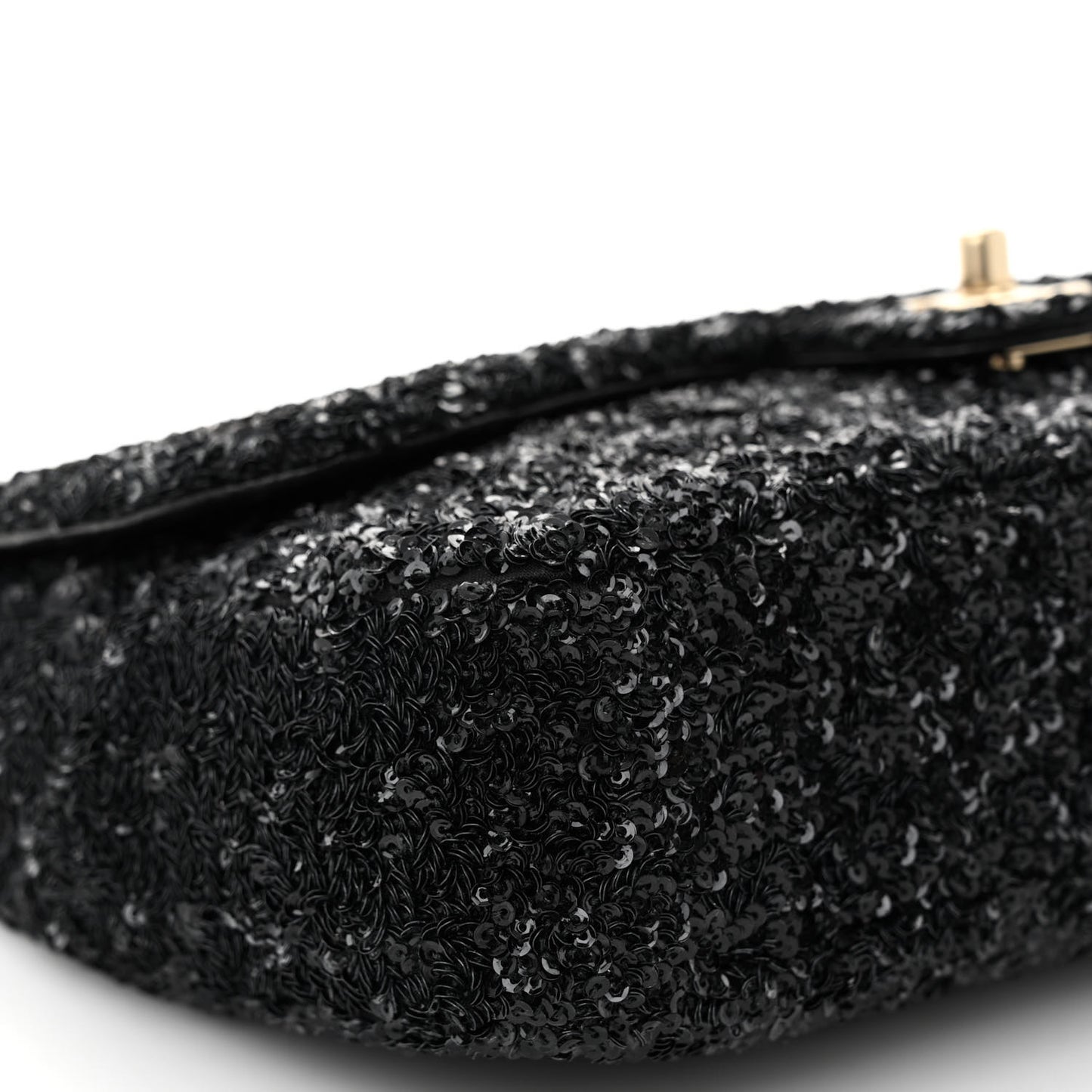 Sequin Embroidered Medium Flap Bag Black