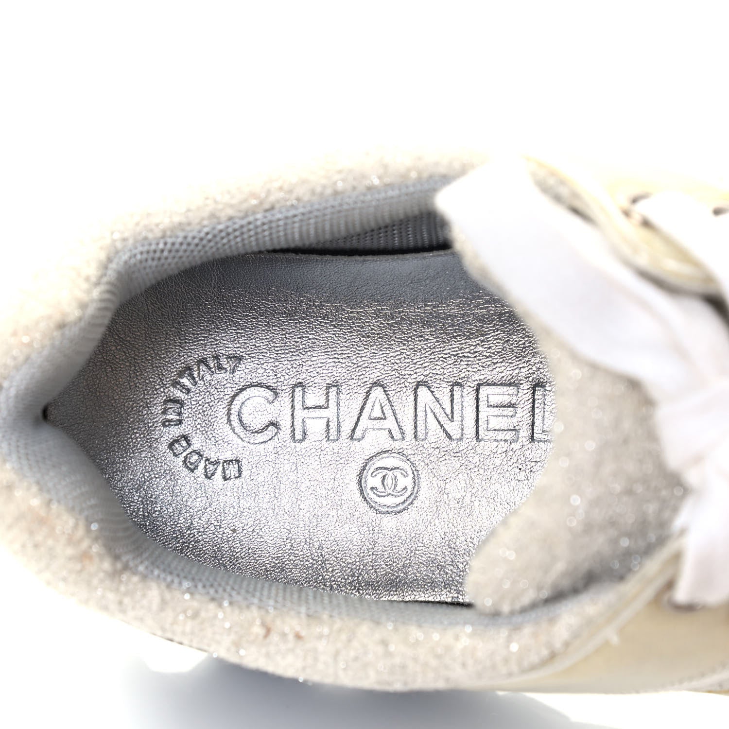 Chanel Iridescent Terry Cloth PVC Calfskin Sneakers 37.5 Silver 8 of 8