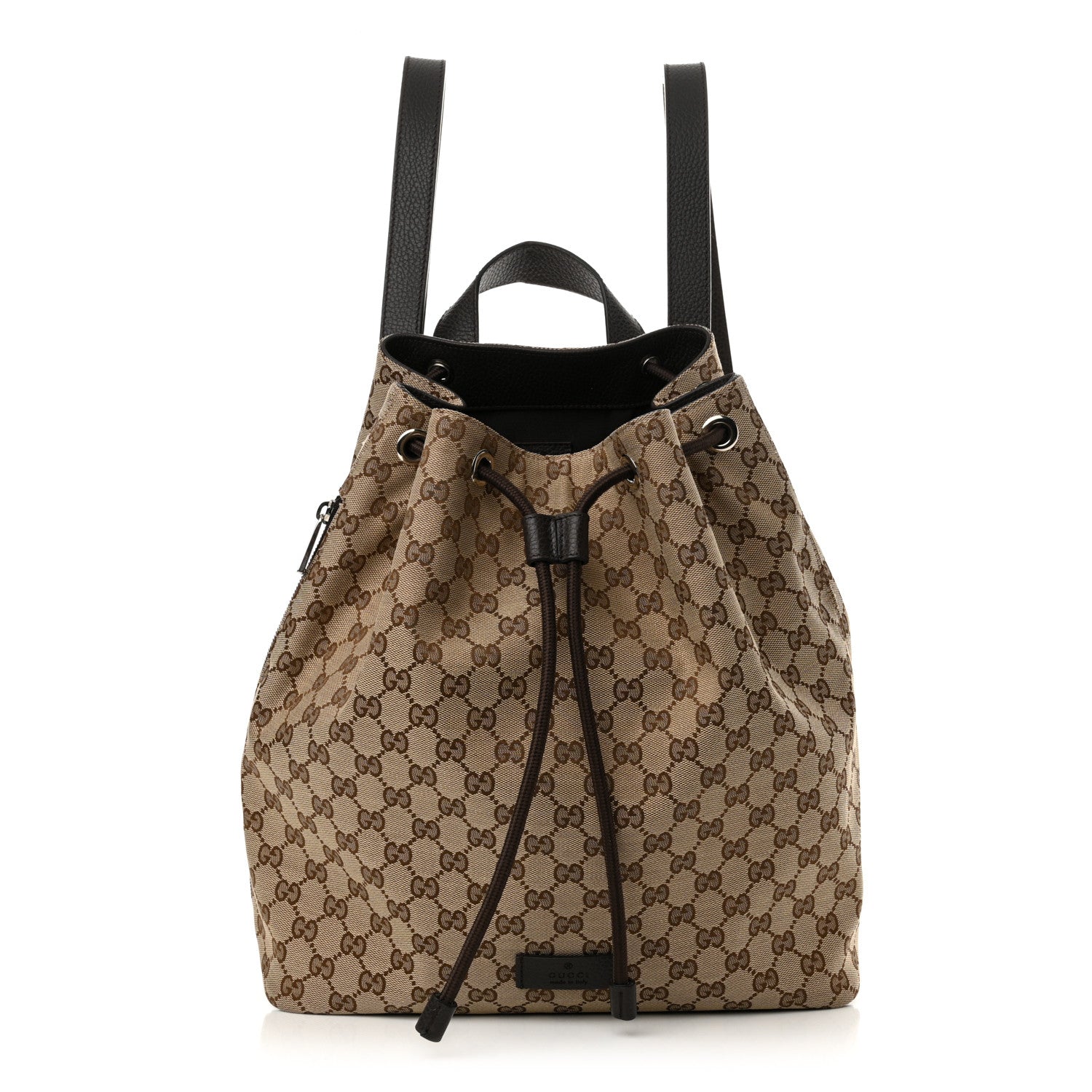 Gucci Monogram Dollar Calfskin O Drawstring Backpack Beige Ebony Testa di Moro Dark Chocolate 1 of 11