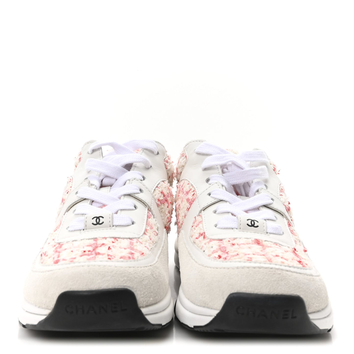 Tweed Suede Calfskin Womens CC Sneakers 40 Ecru Pink Red White