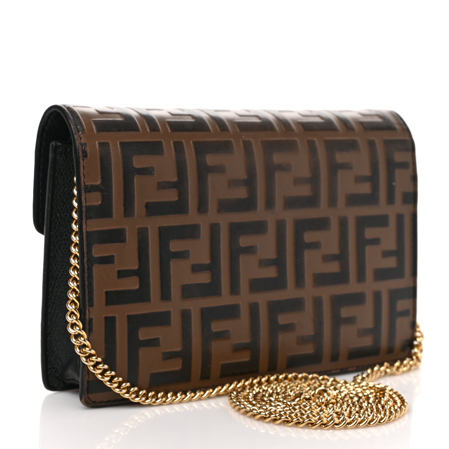 Vitello Cruise F is Fendi Bi-Color FF 1974 Embossed Medium Envelope Wallet On Chain Black Maya