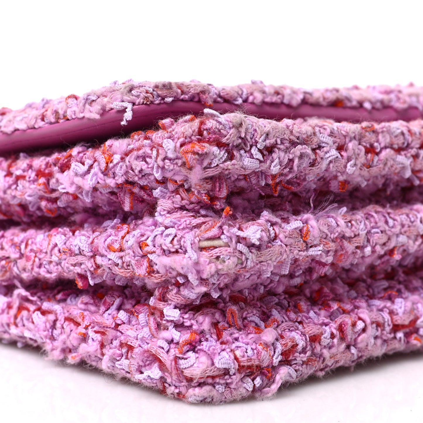 Tweed Enamel Quilted Pending CC Mini Wallet On Chain WOC Pink Purple