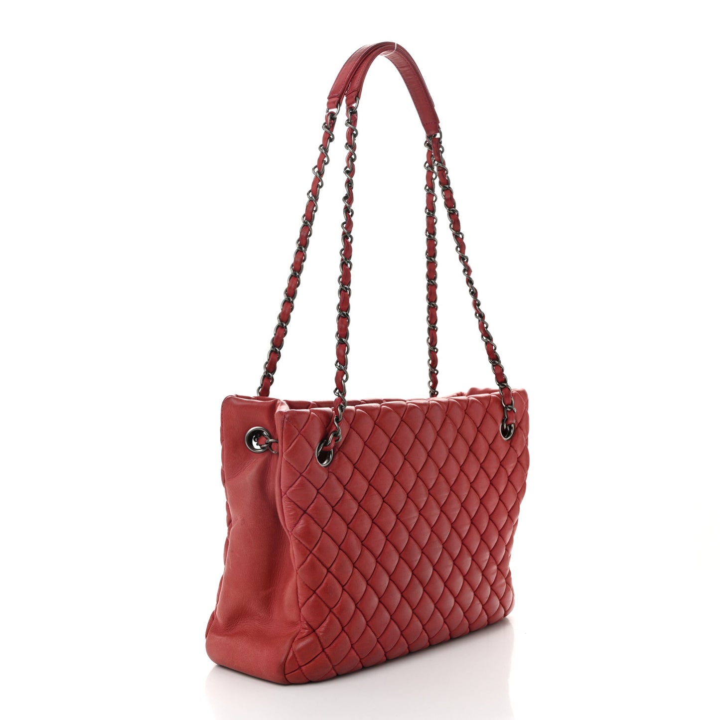 Iridescent Calfskin Small New Bubble Quilt Tote Red