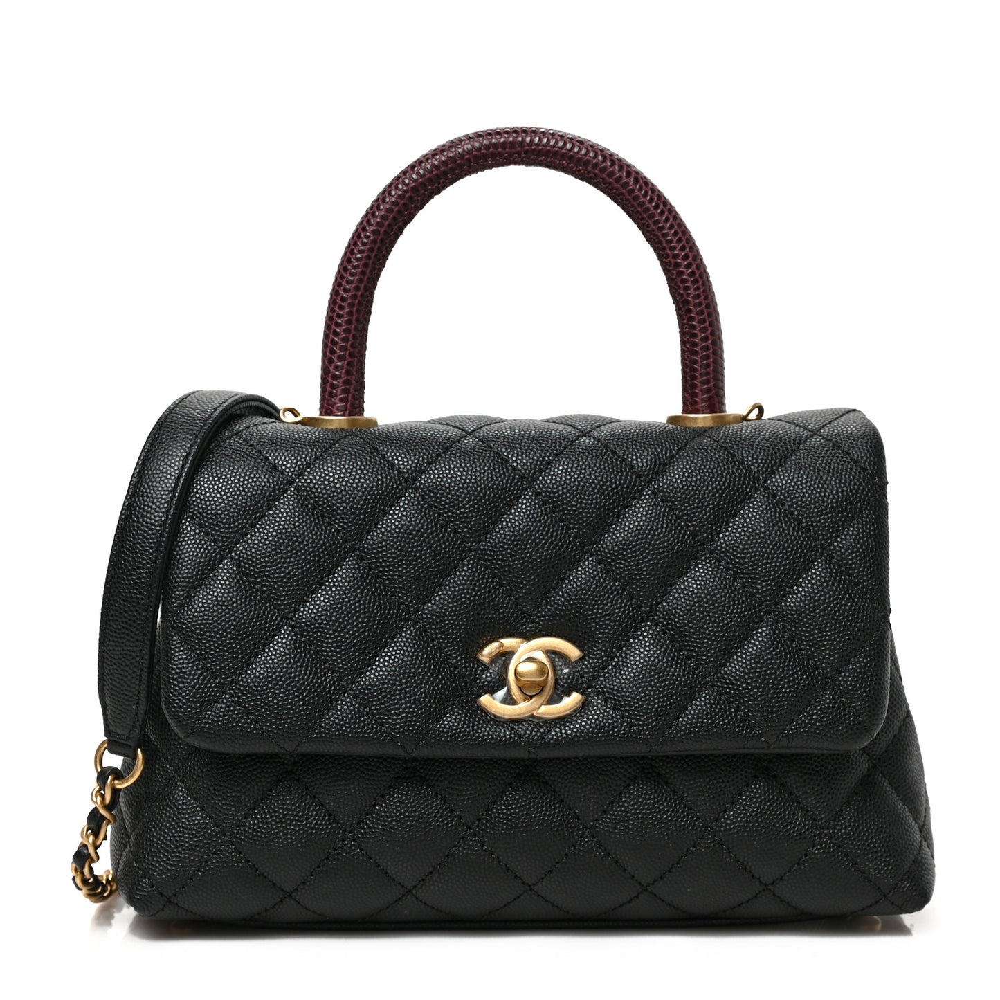 Caviar Lizard Quilted Mini Coco Handle Flap Black