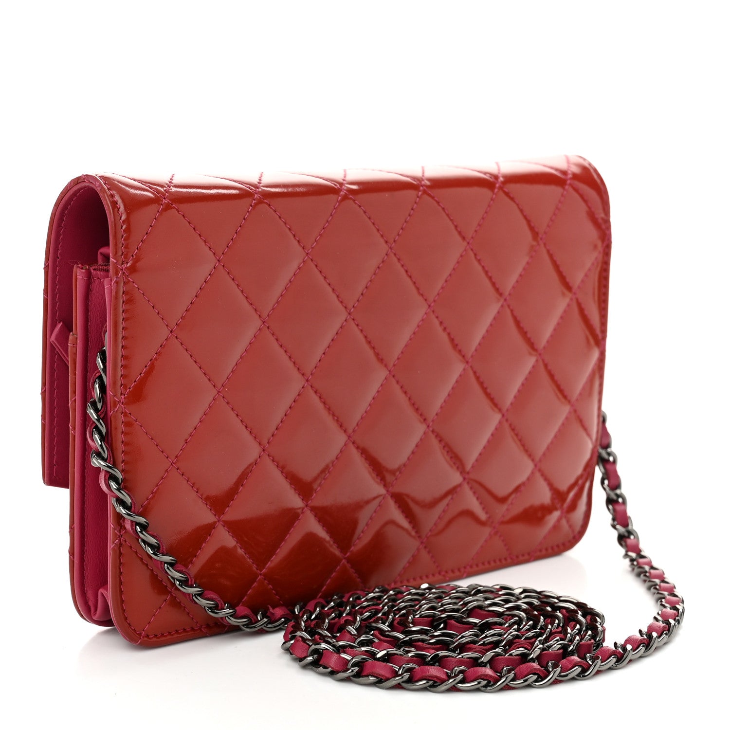 Chanel Patent Quilted Brilliant Wallet On Chain WOC Red 3 of 11