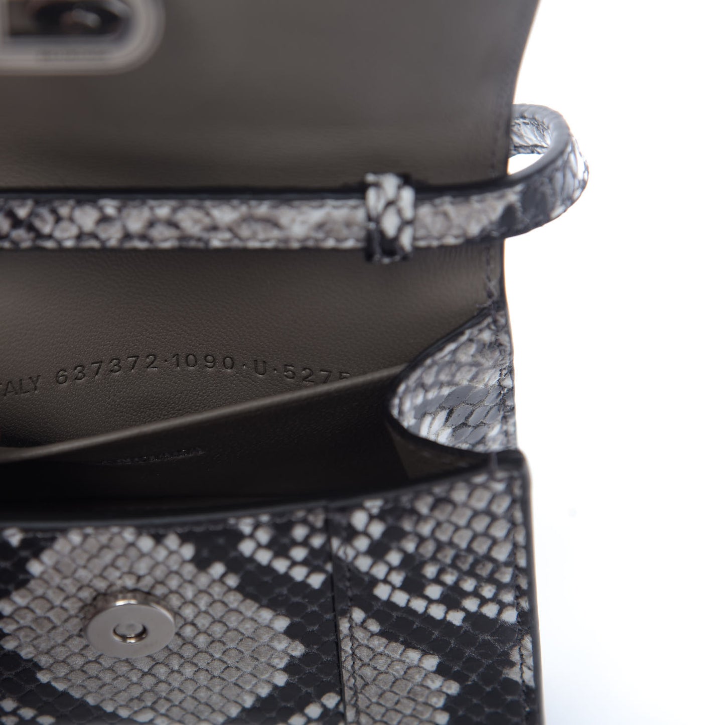 Shiny Calfskin Python Effect Hourglass Top Handle Bag Mini Black White