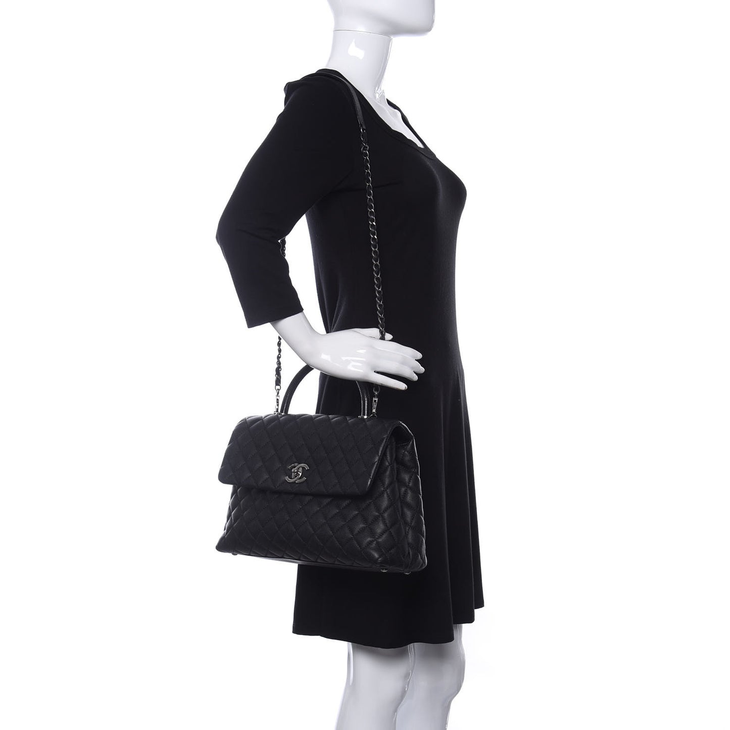 Caviar Lizard Quilted Medium Coco Handle Flap Black
