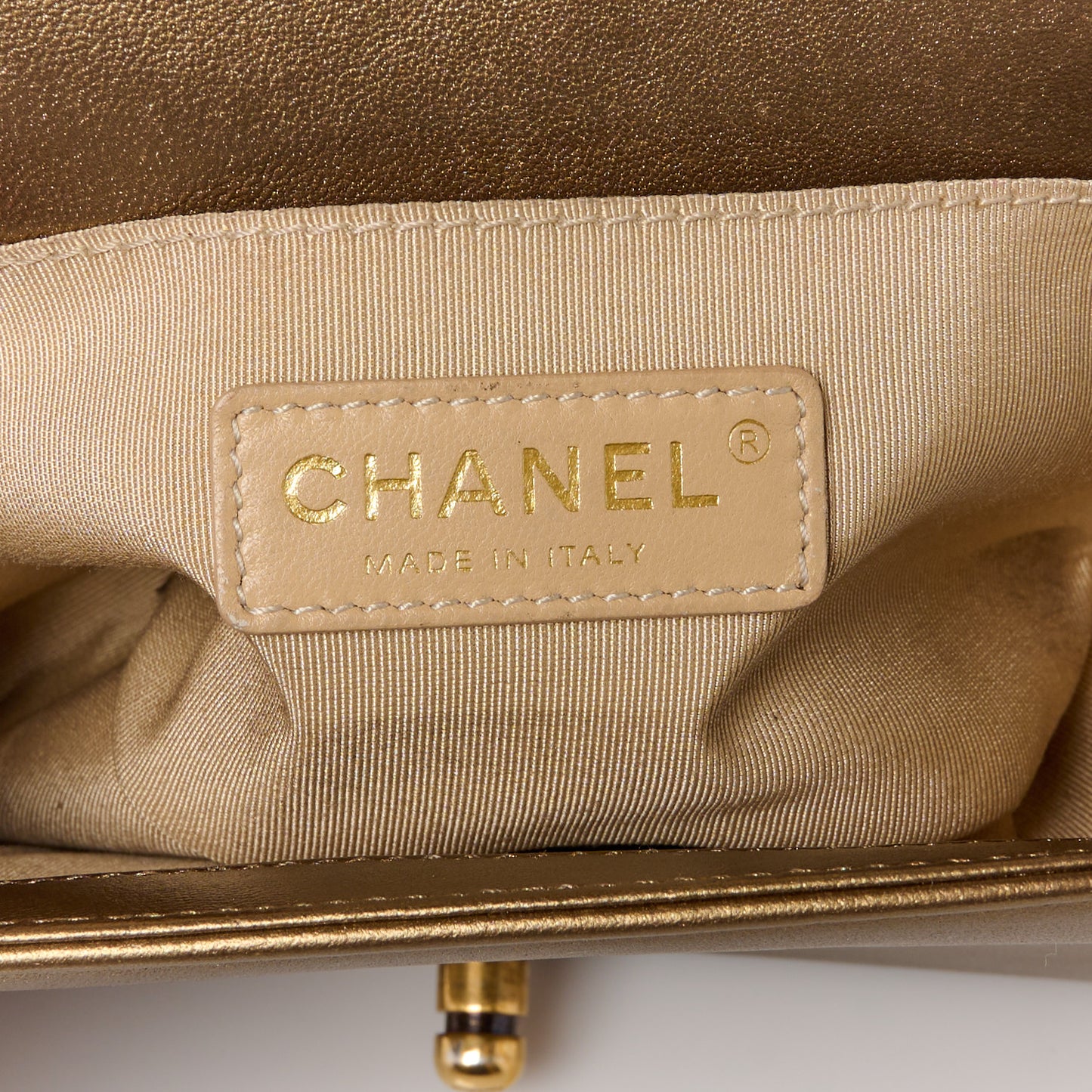 Metallic Calfskin Quilted Small Boy Flap Gold