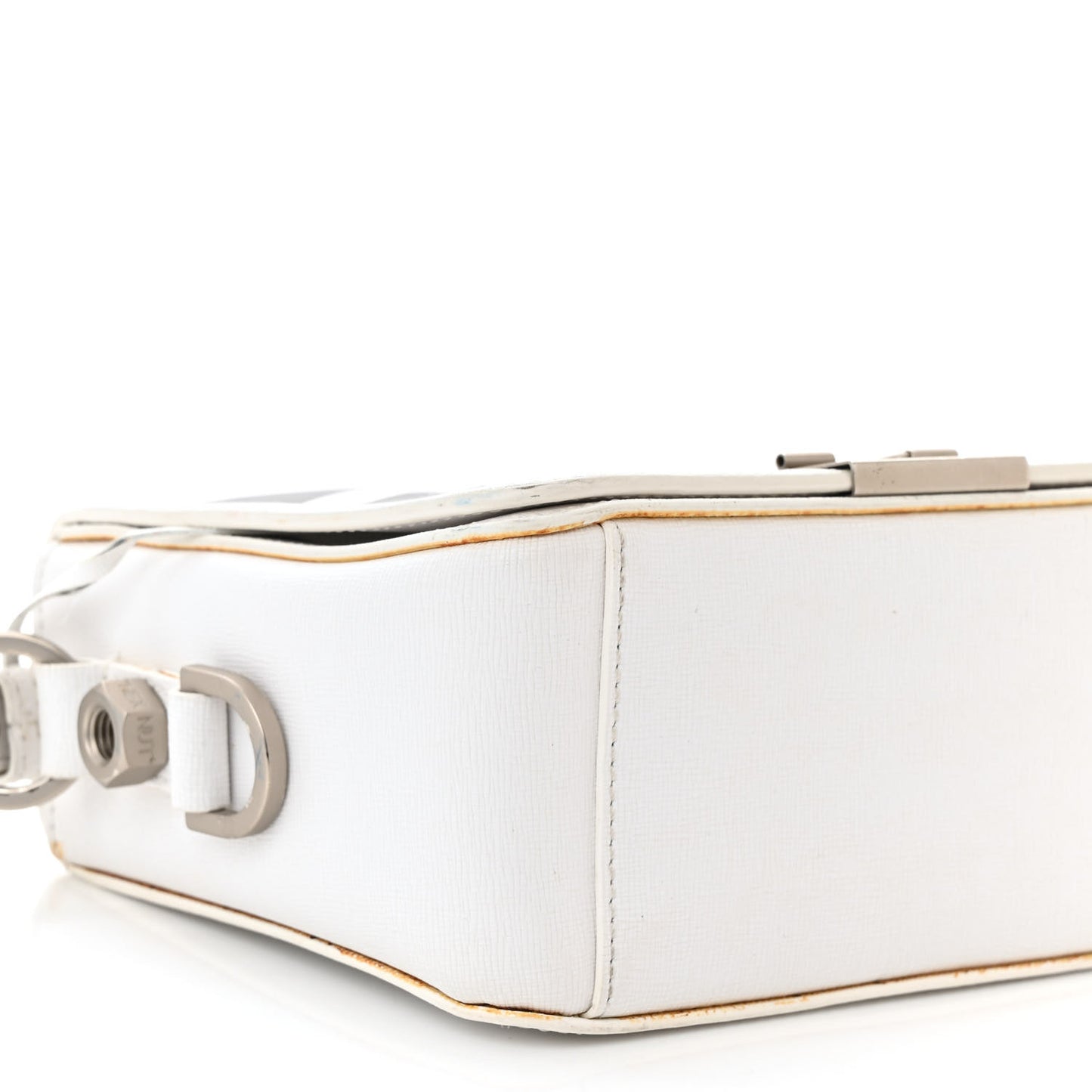 Saffiano Striped Mini Diag Binder Clip Bag White Black