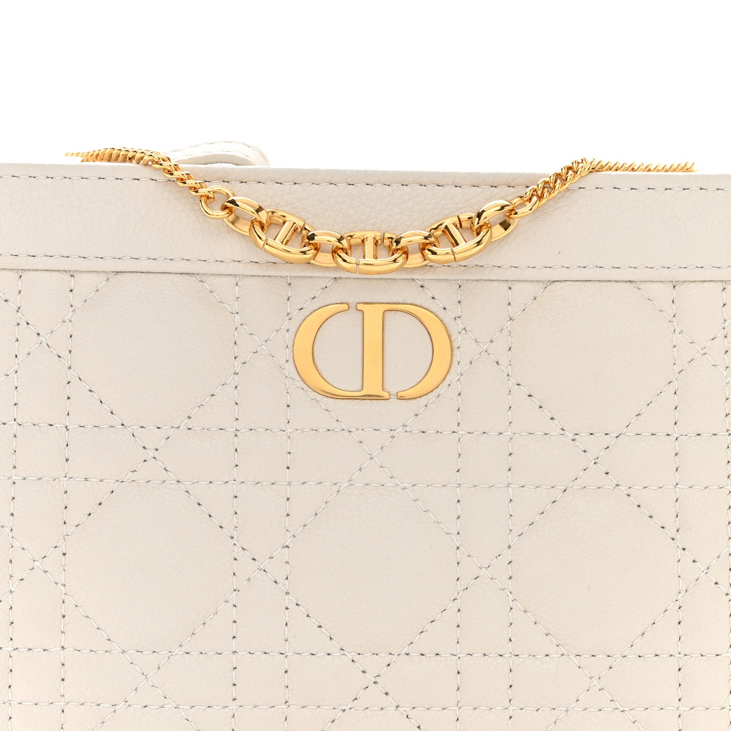 Christian Dior Calfskin Cannage Caro Zipped Pouch With Chain Latte 7 of 9