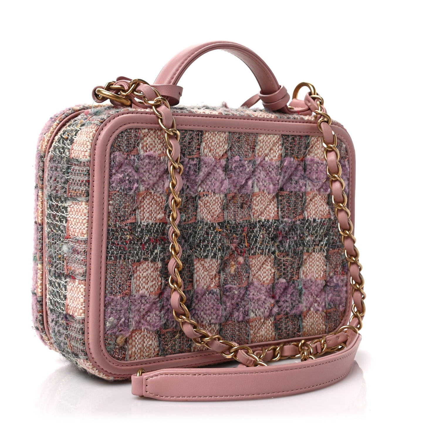 Tweed Quilted Medium CC Filigree Vanity Case Pink Multicolor