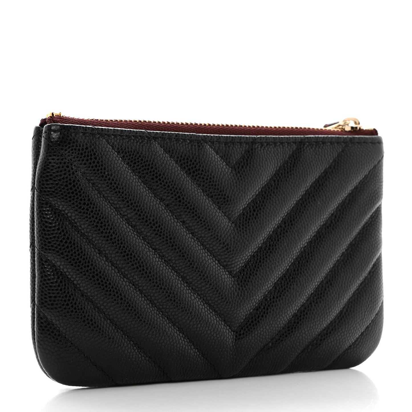 Caviar Chevron Quilted Small Cosmetic Case Black