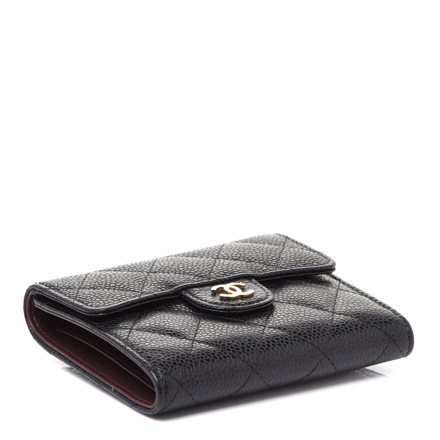 Caviar Quilted Compact Flap Wallet Black