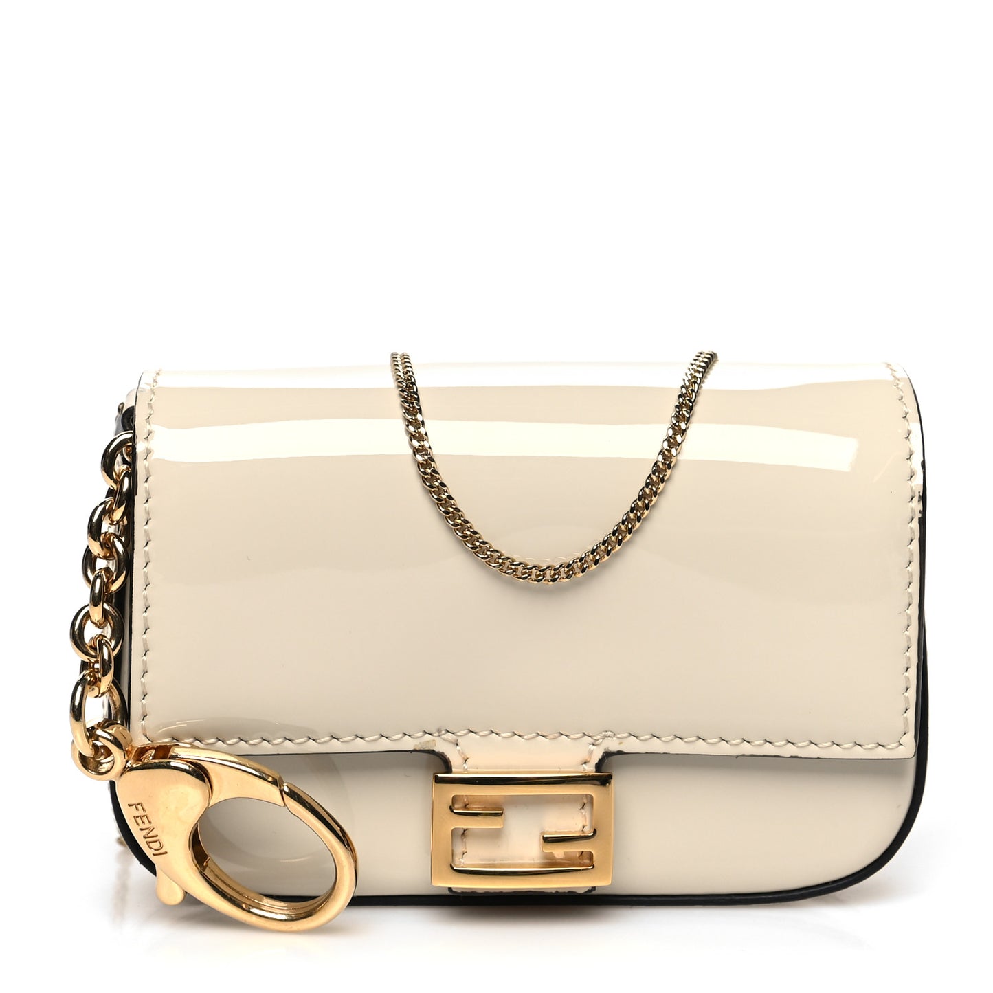 Vitello Vernice Mou Nano Baguette Belt Charm Latte